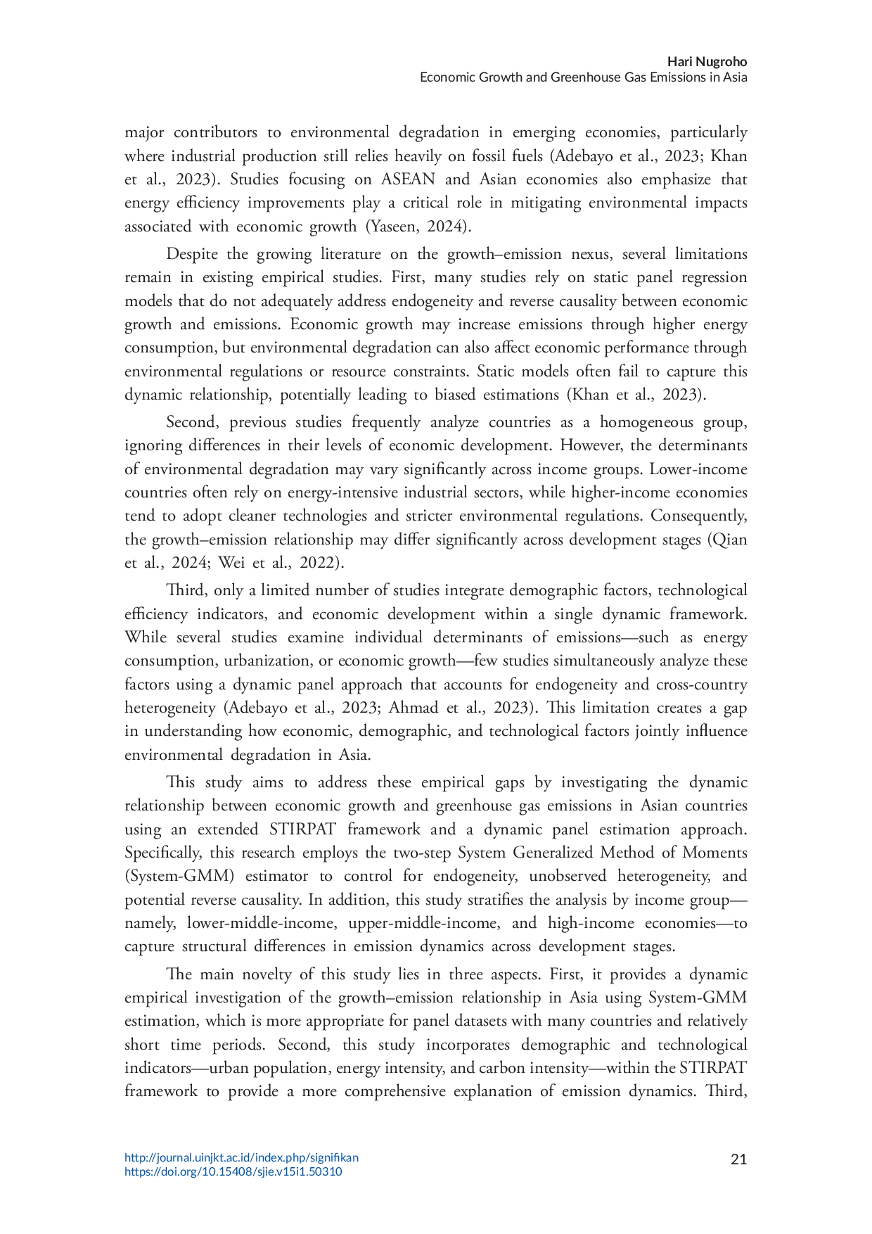 JURIS Economic Growth and Greenhouse Gas Emissions in Asia A Dynamic Panel Analysis Across Income Groups