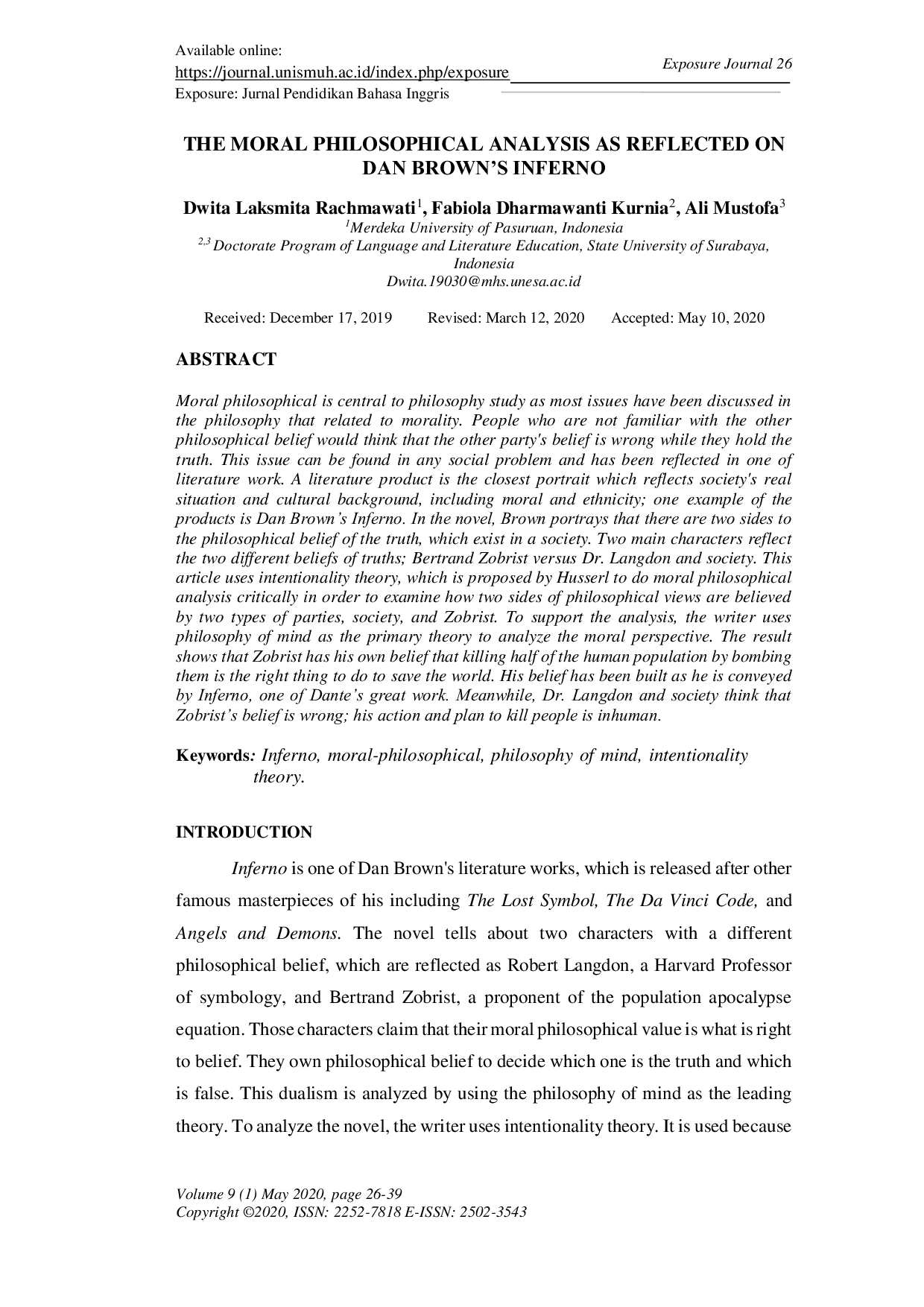 JURIS The Moral Philosophical Analysis As Reflected On Dan Brown S Inferno