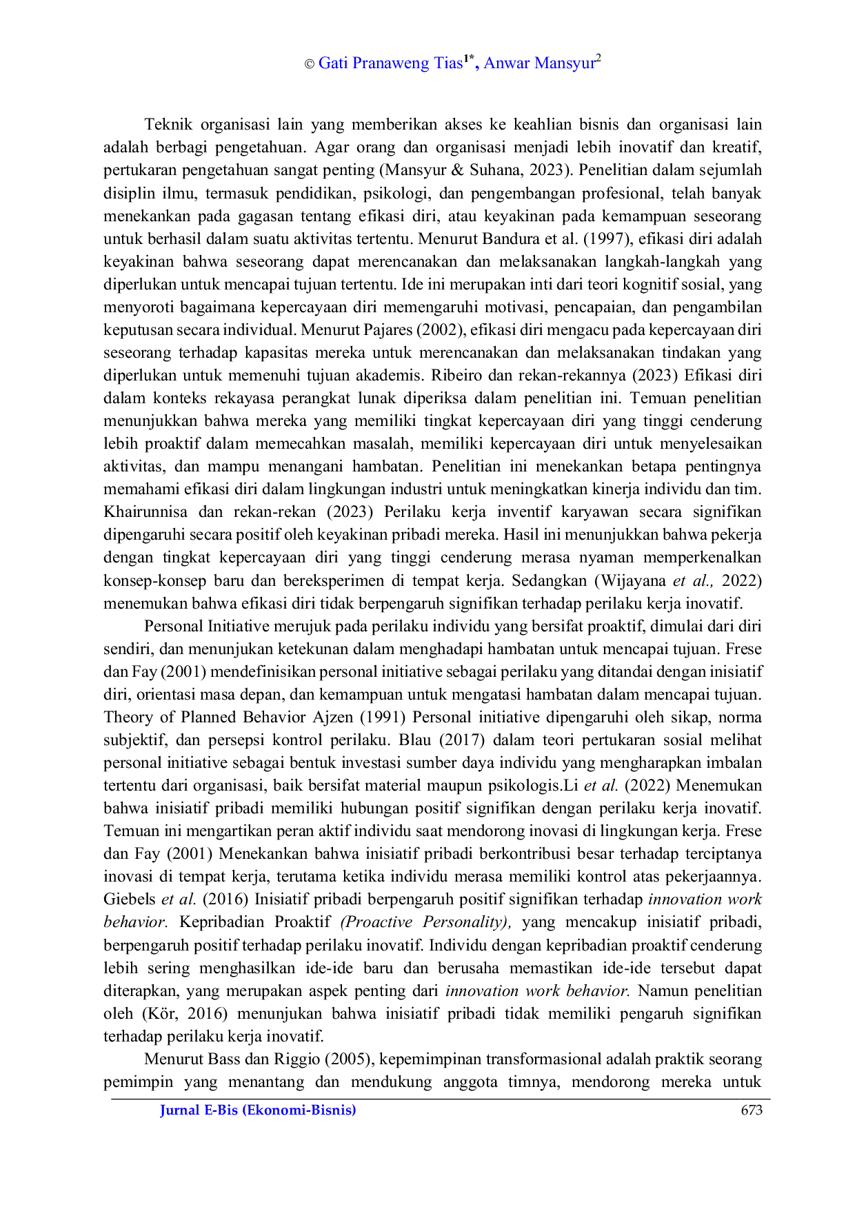 JURIS Perilaku Kerja Inovatif Peran Keyakinan Individu Inisiatif Pribadi Kepemimpinan Transformasional