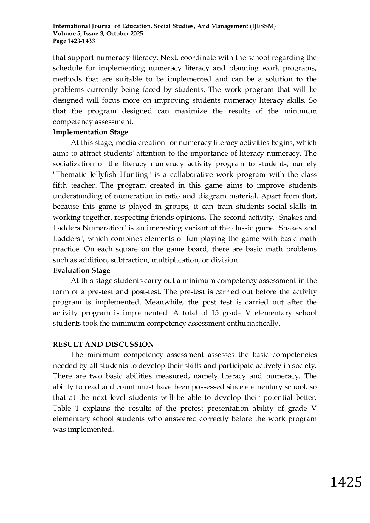 JURIS Implementation Minimum Competency Assessment to Improve Literacy Numeracy in Class V Students of Elementary School