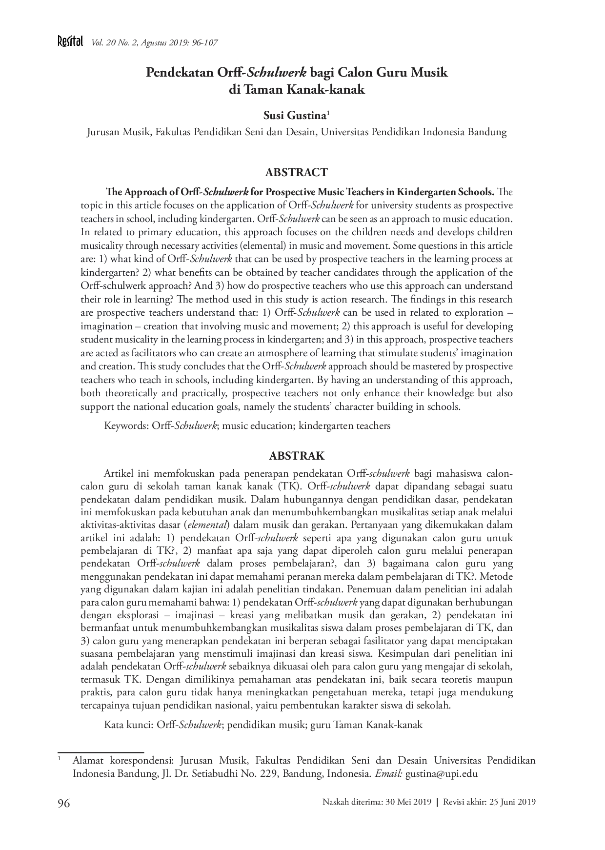 juris Pendekatan Orff schulwerk Meningkatkan Kemampuan Mengajar Calon Guru di Taman Kanak Kanak