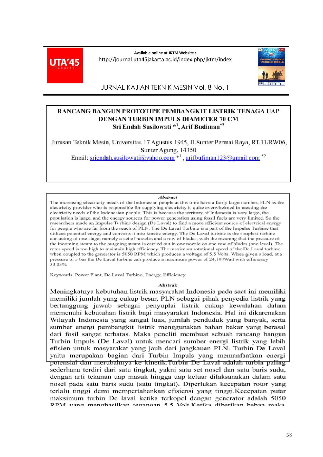 JURIS Efisiensi Pembangkit Listrik Tenaga Uap Menggunakan Turbin Impuls