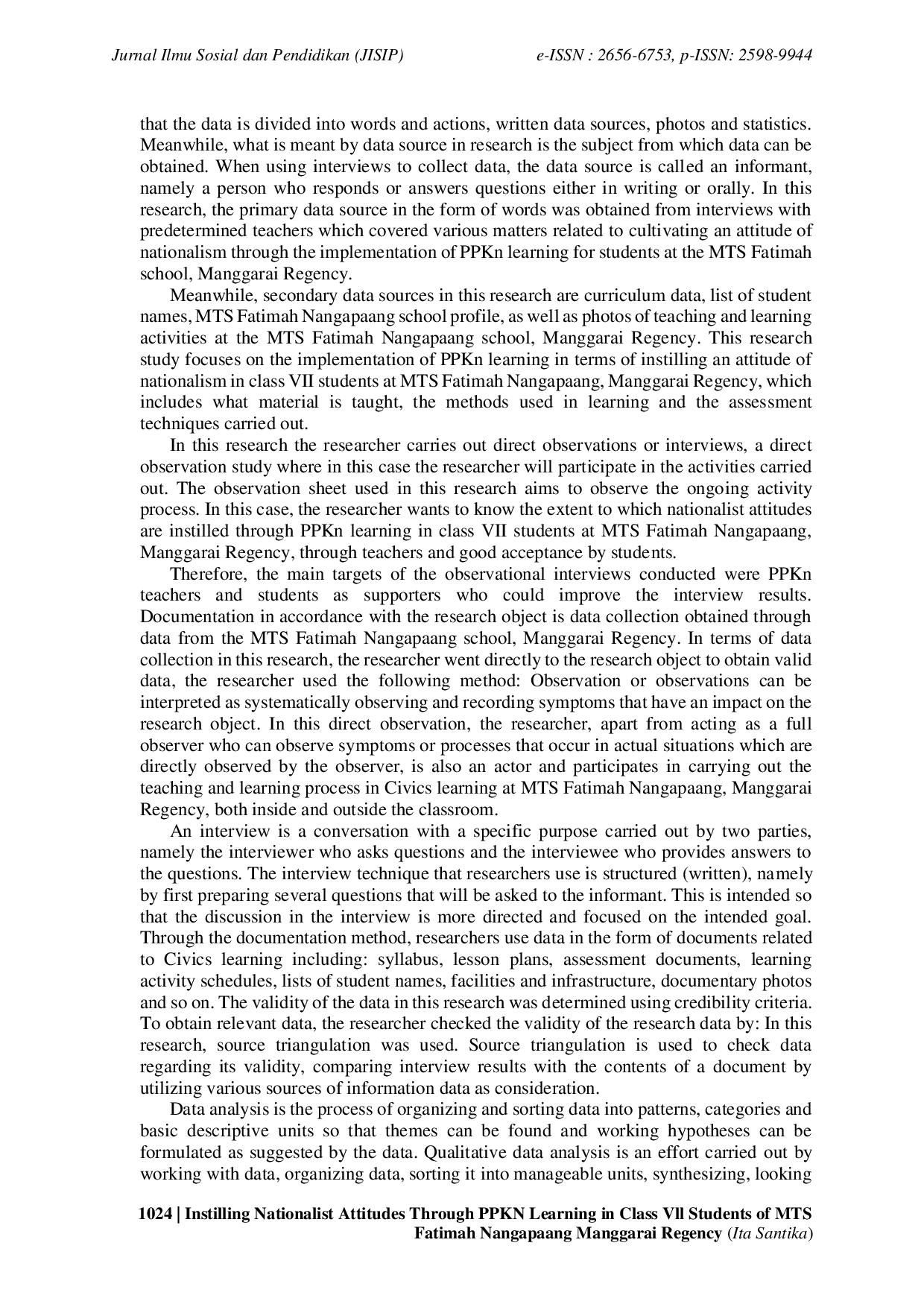 JURIS Instilling Nationalist Attitudes Through PPKN Learning in Class Vll Students of MTS Fatimah Nangapaang Manggarai Regency