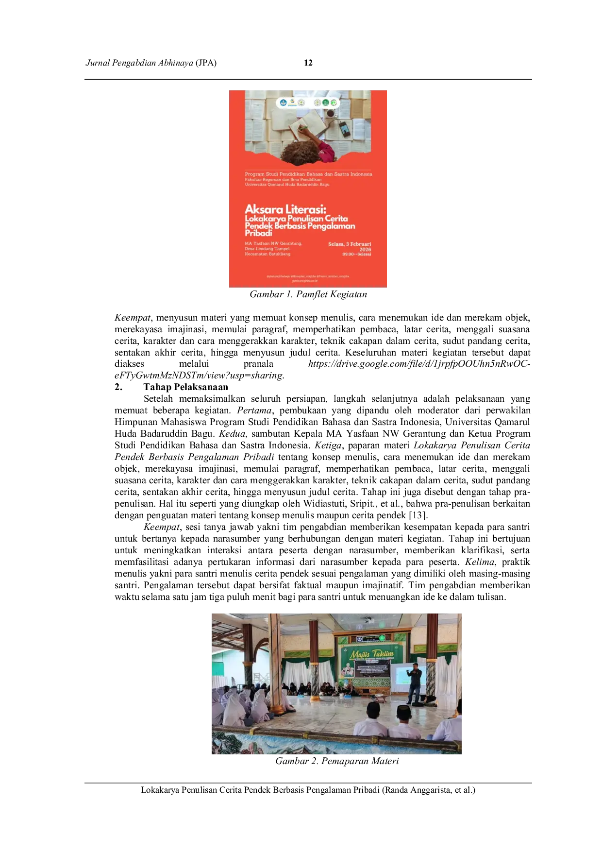 JURIS Lokakarya Penulisan Cerita Pendek Berbasis Pengalaman Pribadi