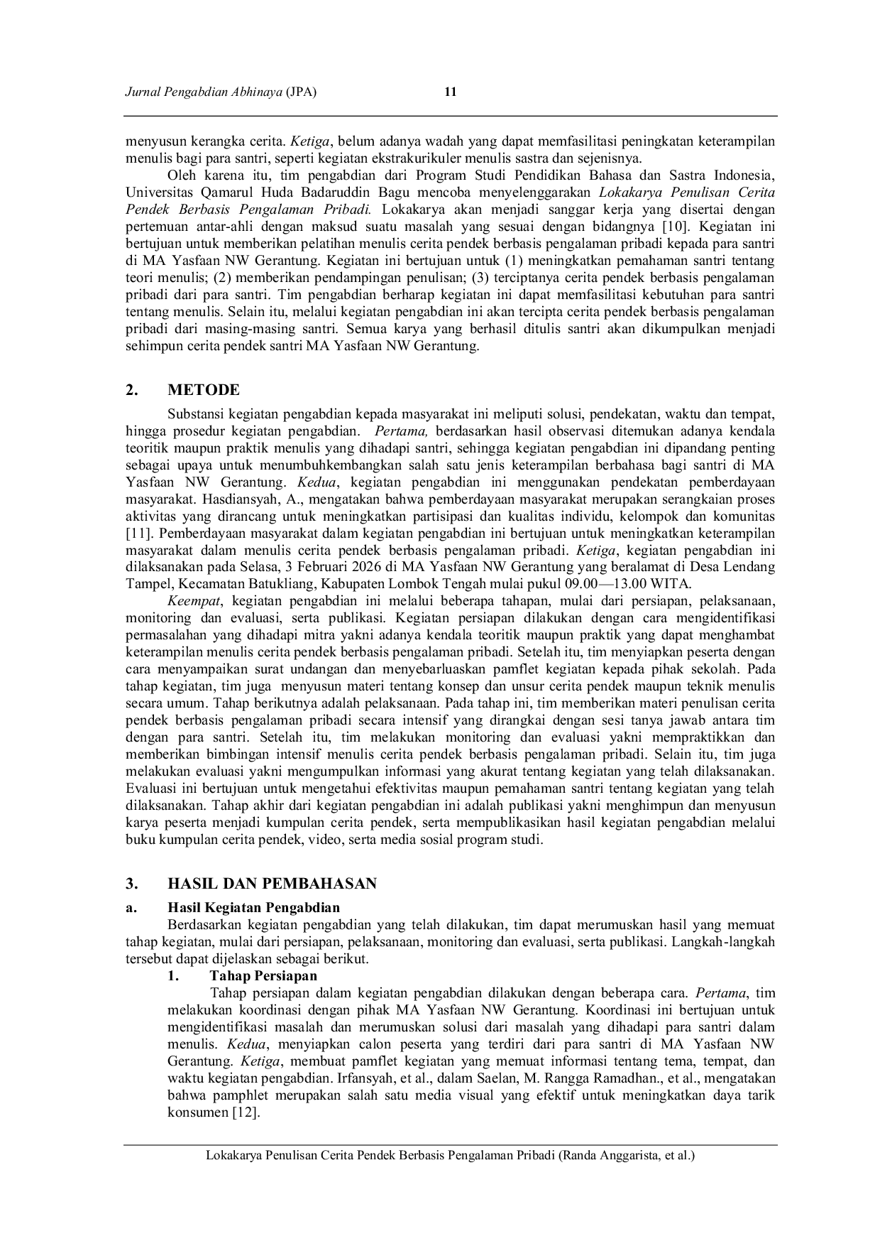 JURIS Lokakarya Penulisan Cerita Pendek Berbasis Pengalaman Pribadi