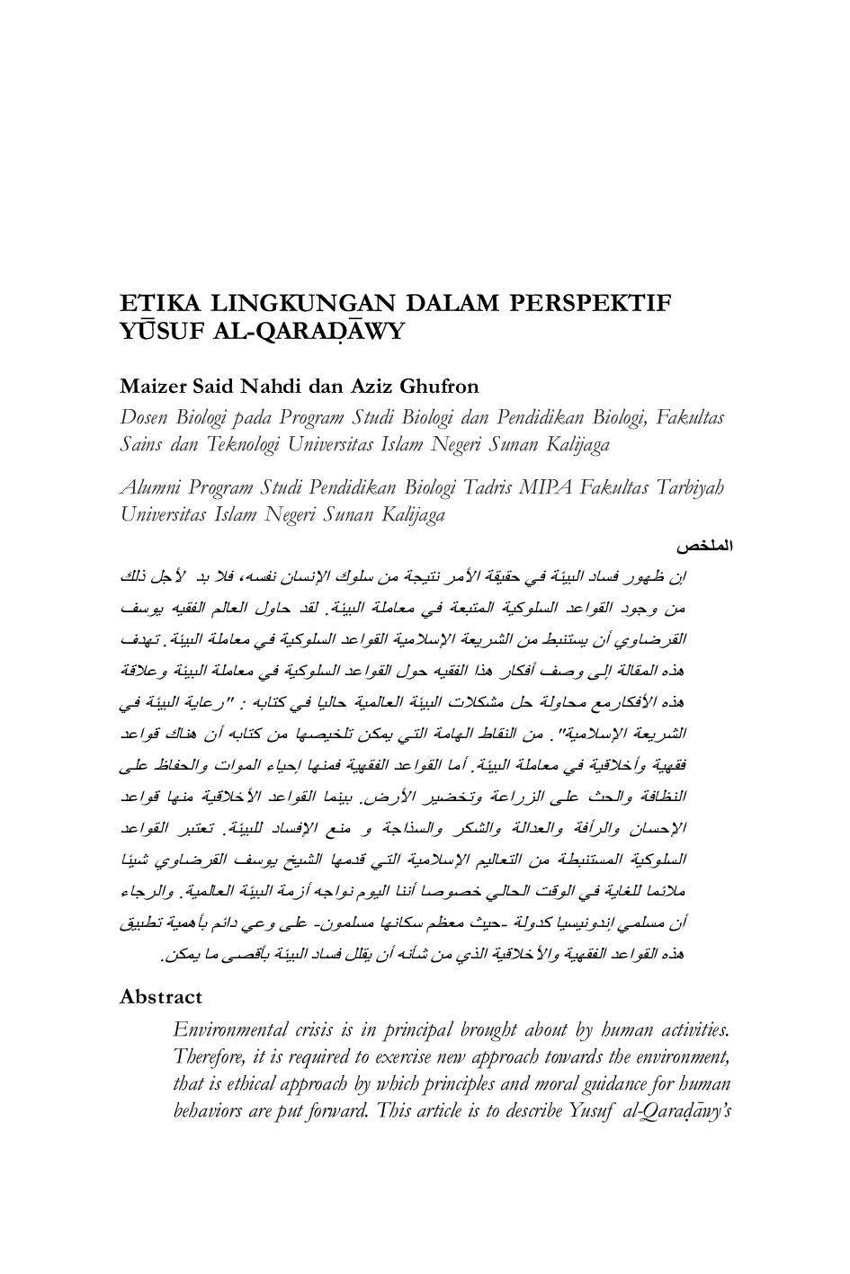 JURIS Etika Lingkungan dalam Perspektif Yusuf al Qaradawy
