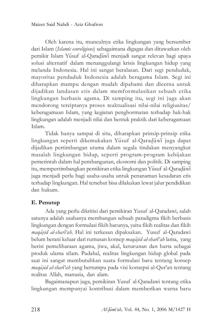 JURIS Etika Lingkungan dalam Perspektif Yusuf al Qaradawy