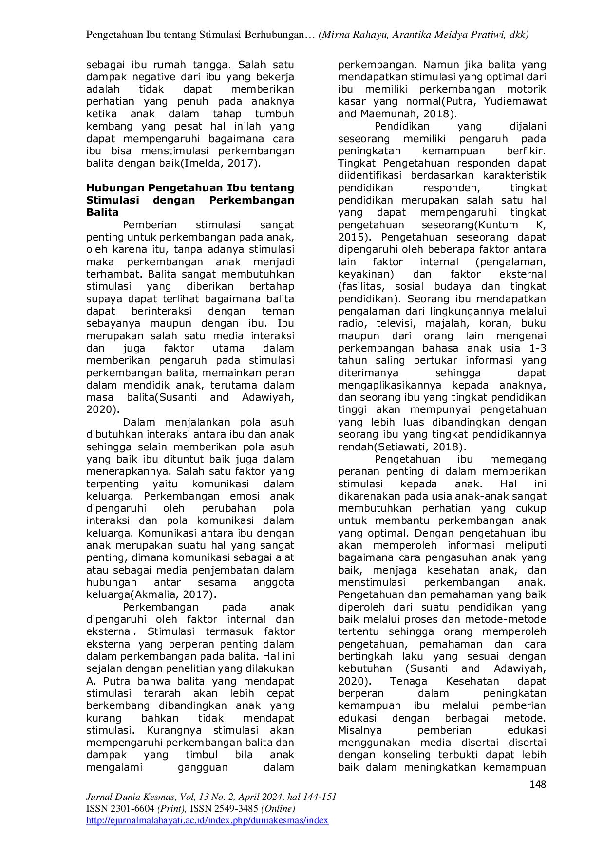 JURIS Pengetahuan Ibu tentang Stimulasi Berhubungan dengan Perkembangan Balita Usia 3 5 Tahun