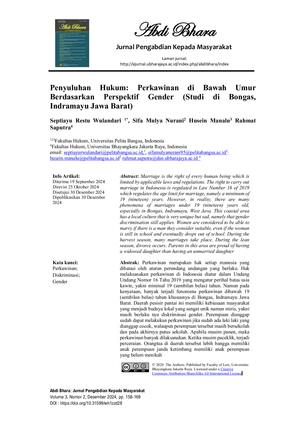 JURIS Penyuluhan Hukum Perkawinan Di Bawah Umur Berdasarkan Perspektif Diskriminasi Gender