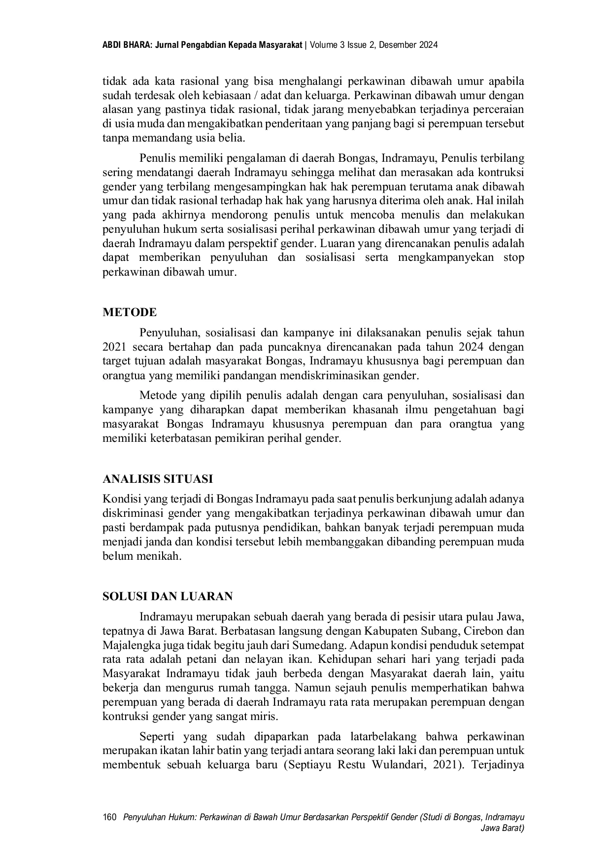 JURIS Penyuluhan Hukum Perkawinan Di Bawah Umur Berdasarkan Perspektif Diskriminasi Gender