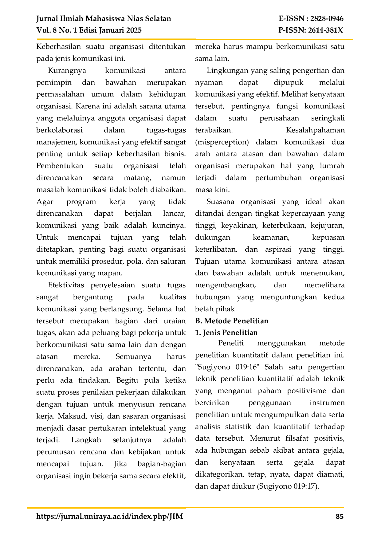 JURIS Pengaruh Komunikasi Dan Disiplin Kerja Terhadap Kinerja Pegawai Di Kantor Camat Fanayama Kabupaten Nias Selatan