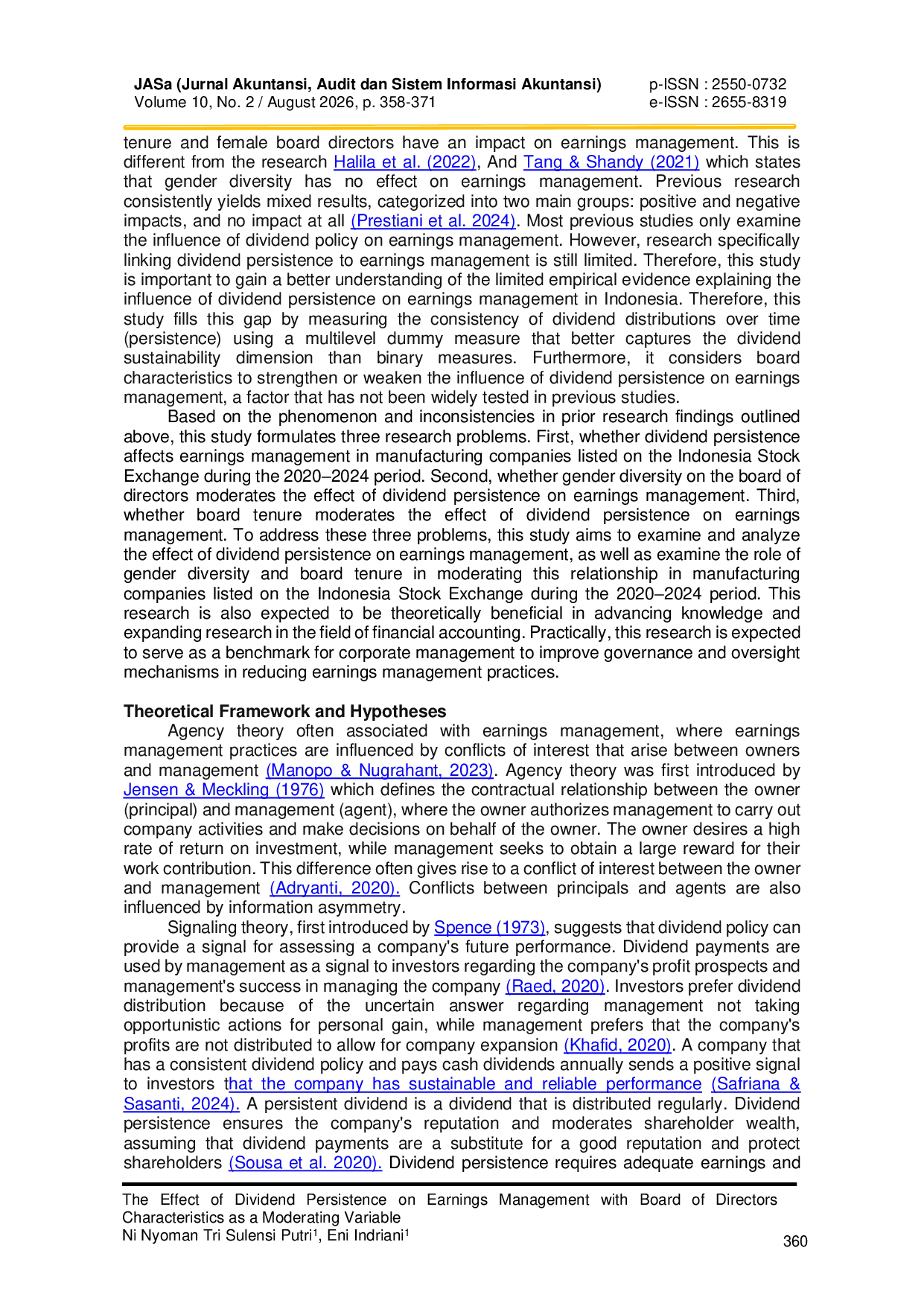 JURIS The Effect of Dividend Persistence on Earnings Management with Board of Directors Characteristics as a Moderating Variable