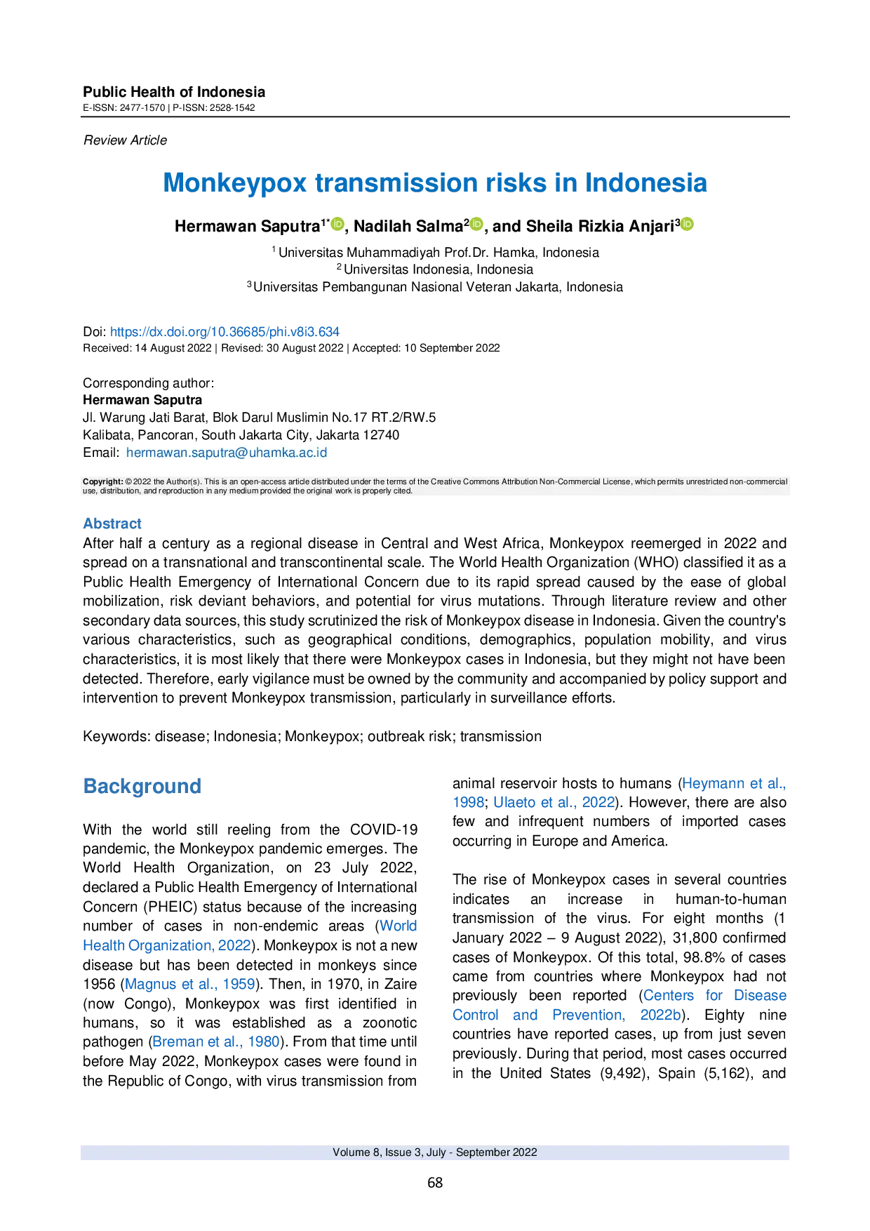 JURIS Monkeypox Transmission Risks In Indonesia