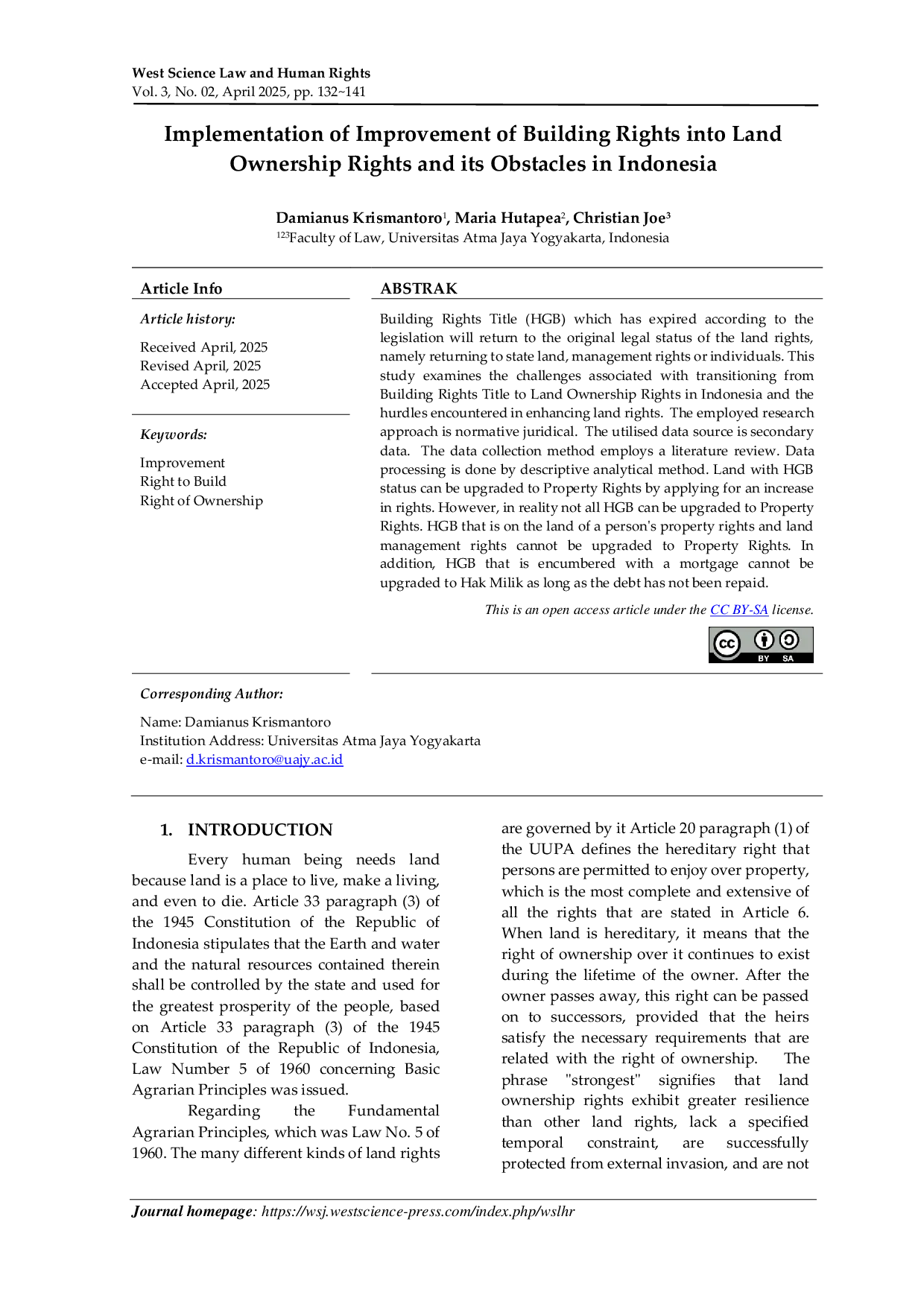 JURIS Implementation of Improvement of Building Rights into Land Ownership Rights and its Obstacles in Indonesia