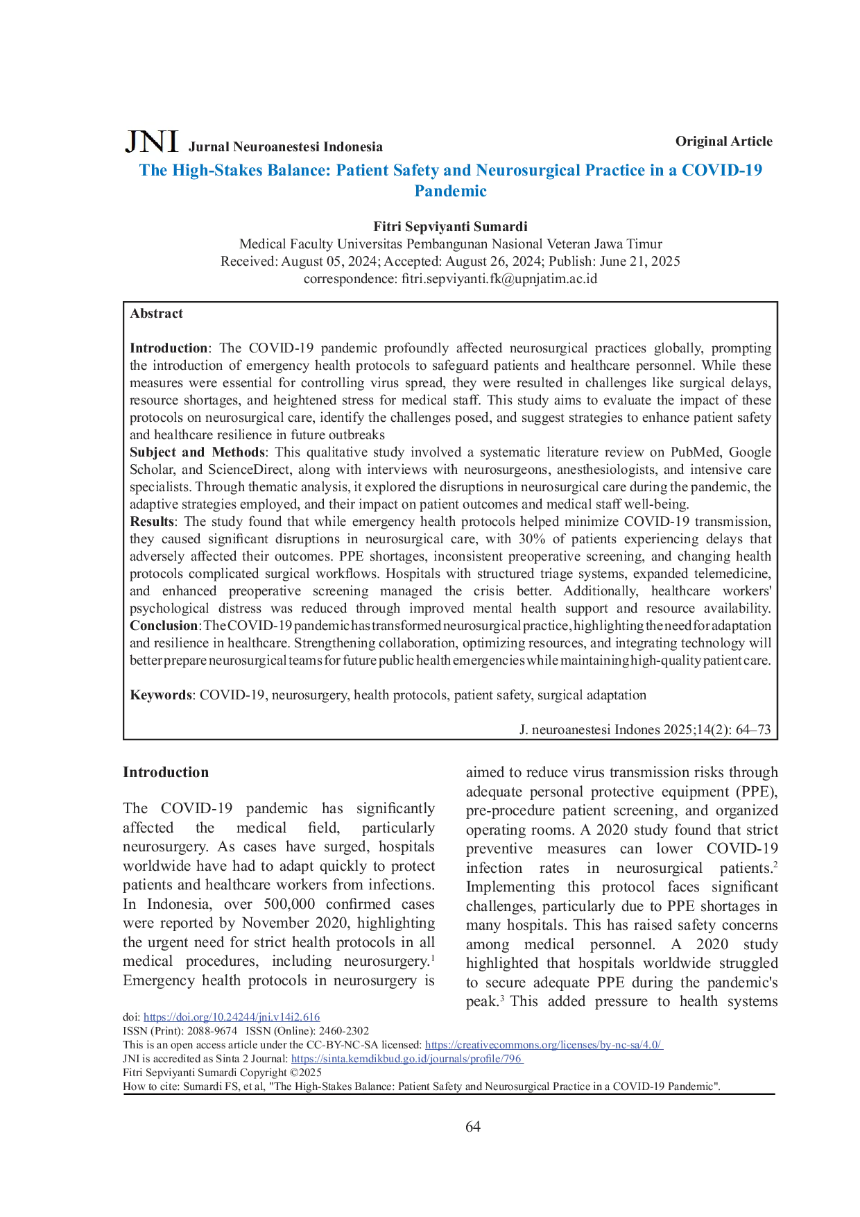 JURIS The High Stakes Balance Patient Safety and Neurosurgical Practice in a COVID 19 Pandemic