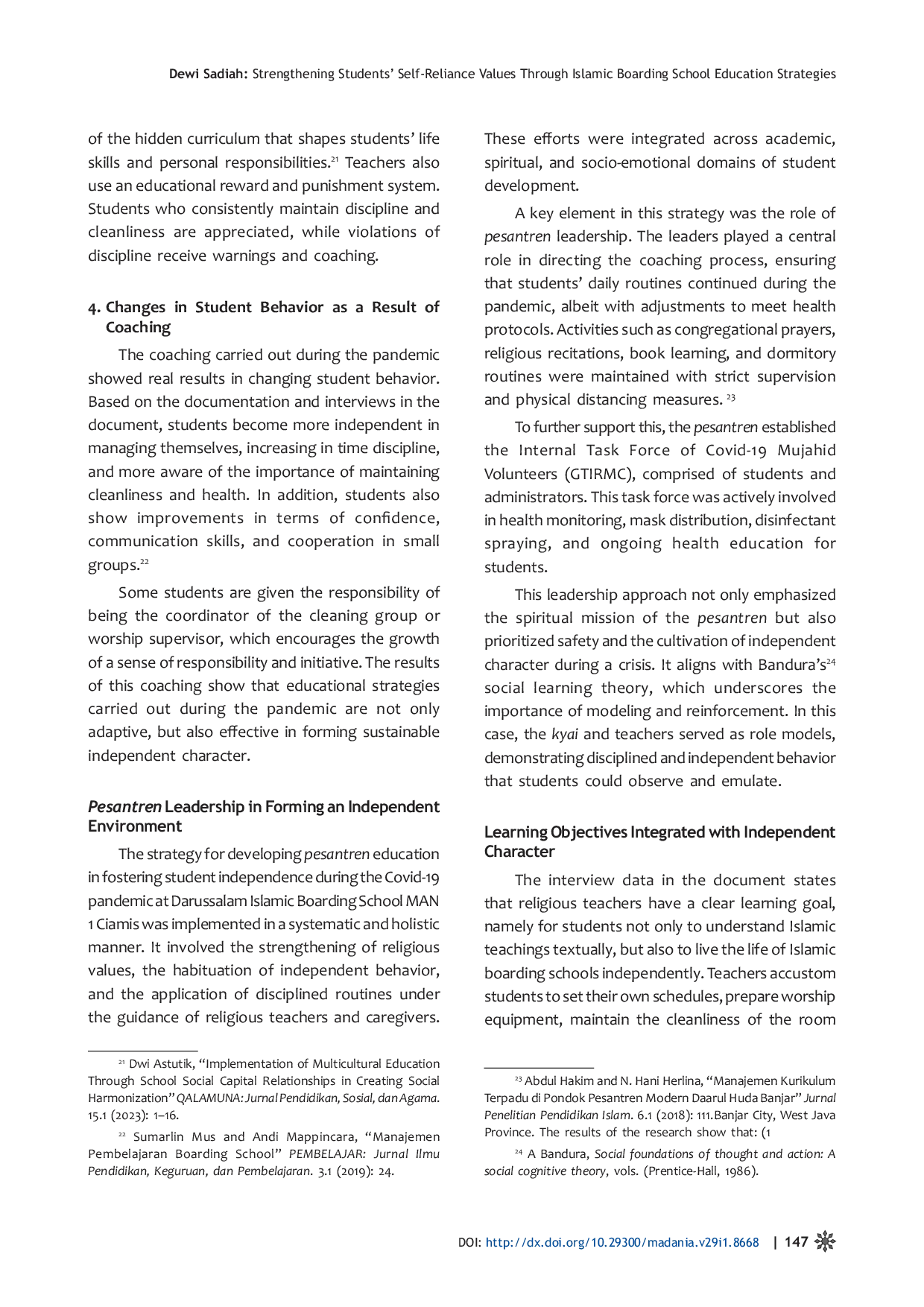 JURIS Strengthening Students Self Reliance Values through Islamic Boarding School Education Strategies During the Global Health Crisis