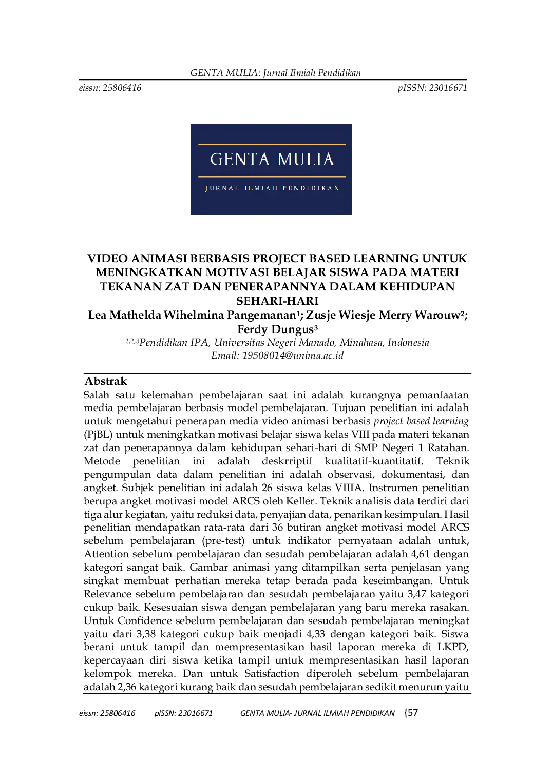 JURIS Video Animasi Berbasis Project Based Learning untuk Meningkatkan Motivasi Belajar Siswa pada Materi Tekanan Zat dan Penerapannya dalam Kehidupan Sehari hari