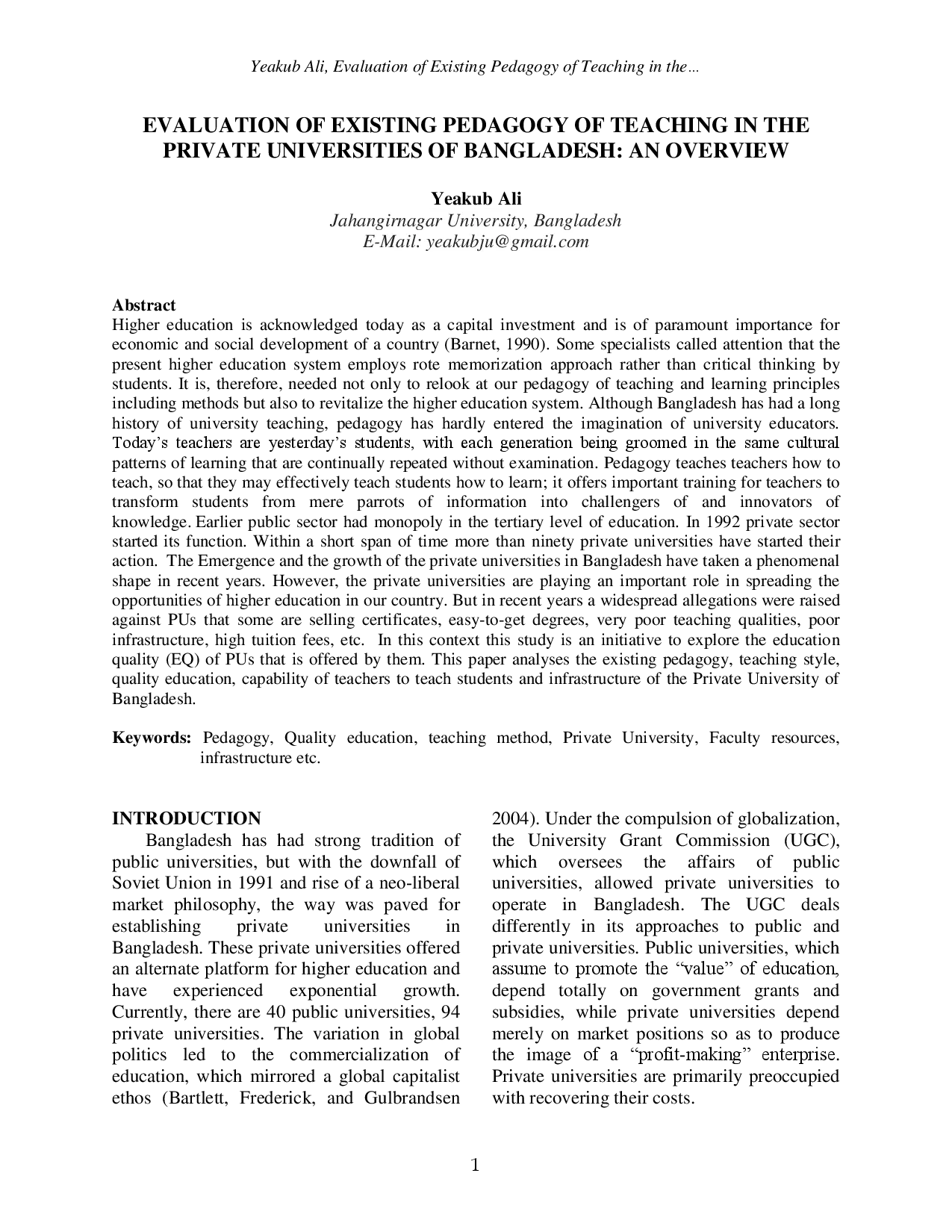juris Evaluation of Existing Pedagogy of Teaching in the Private Universities of Bangladesh An Overview