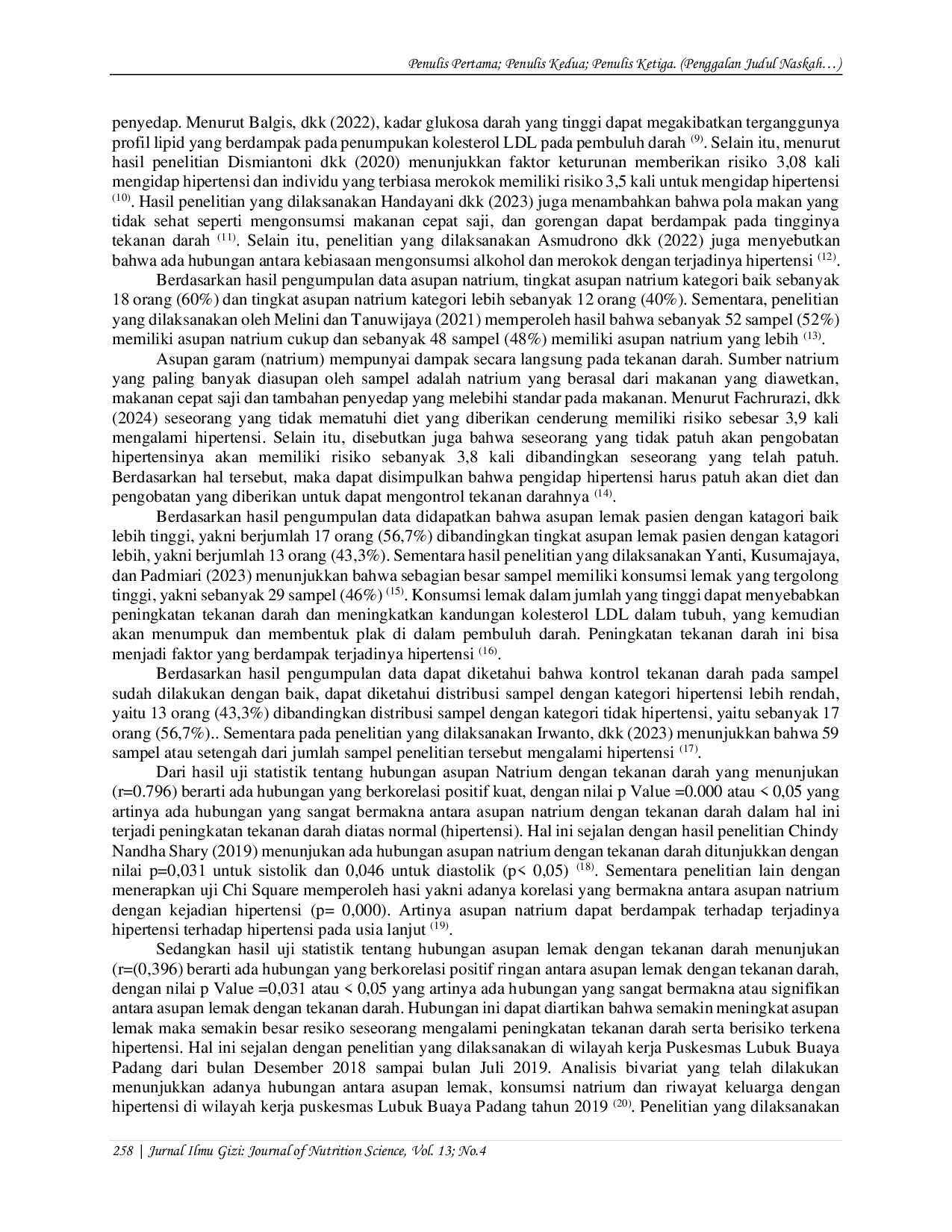 JURIS Hubungan Asupan Natrium dan Lemak dengan Tekanan Darah pada Pasien Hipertensi di Ruang Rawat Jalan Poli Penyakit Dalam Rumah Sakit Umum Daerah Bangli