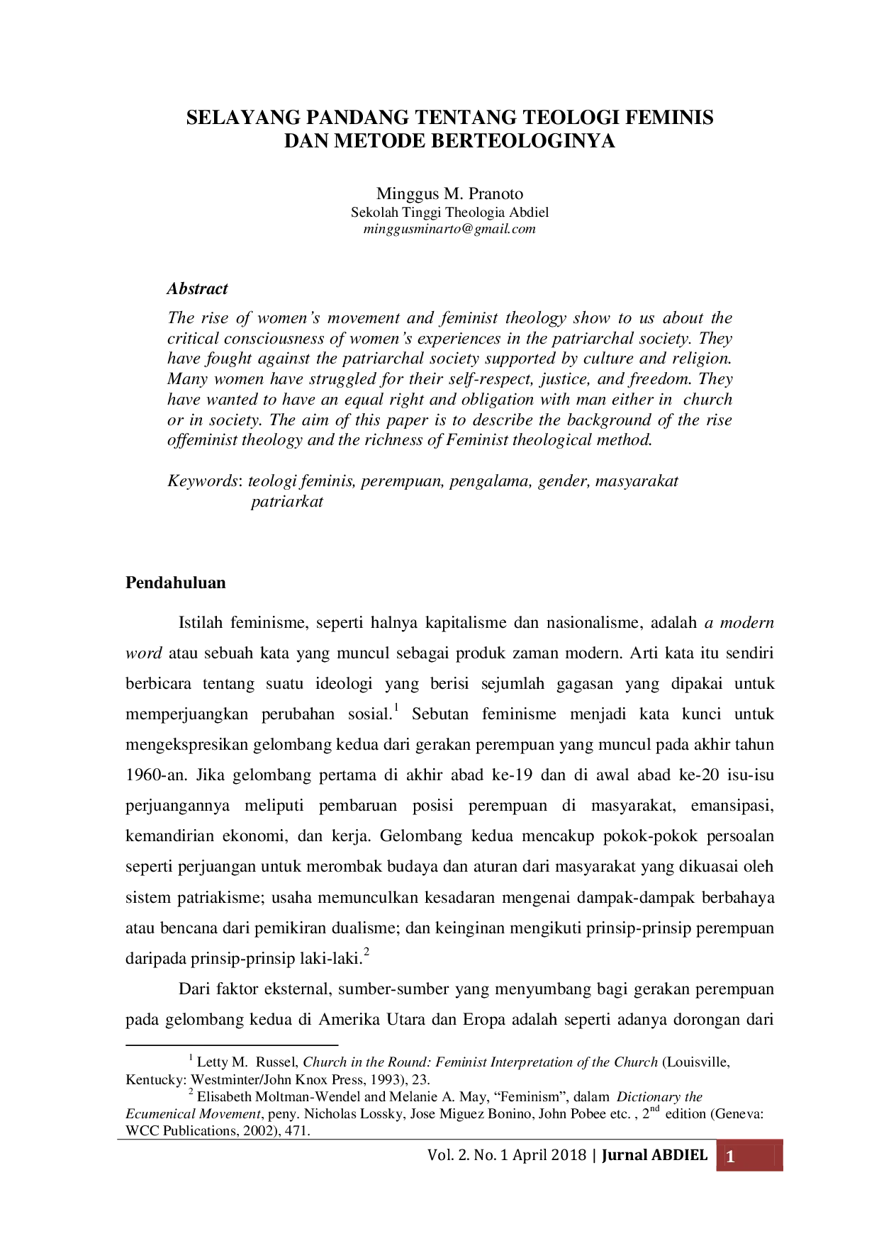 JURIS Selayang Pandang Tentang Teologi Feminis dan Metode Berbentuk