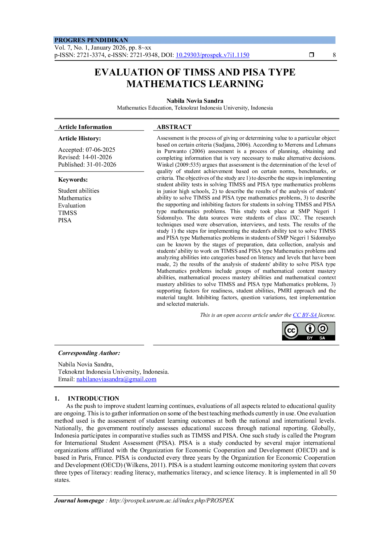 JURIS Evaluation Of Timss And Pisa Type Mathematics Learning