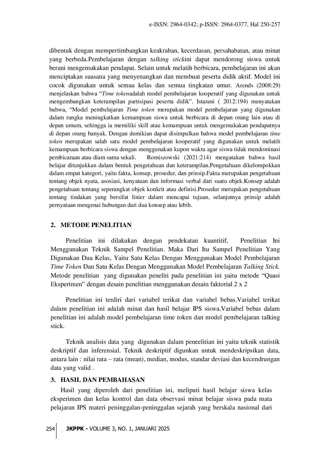 JURIS Pengaruh Model Pembelajaran Time Token Dan Talking Stick Terhadap Peningkatan Minat Dan Hasil Belajar Siswa Kelas V IPS SDN 106827 Desa Durian