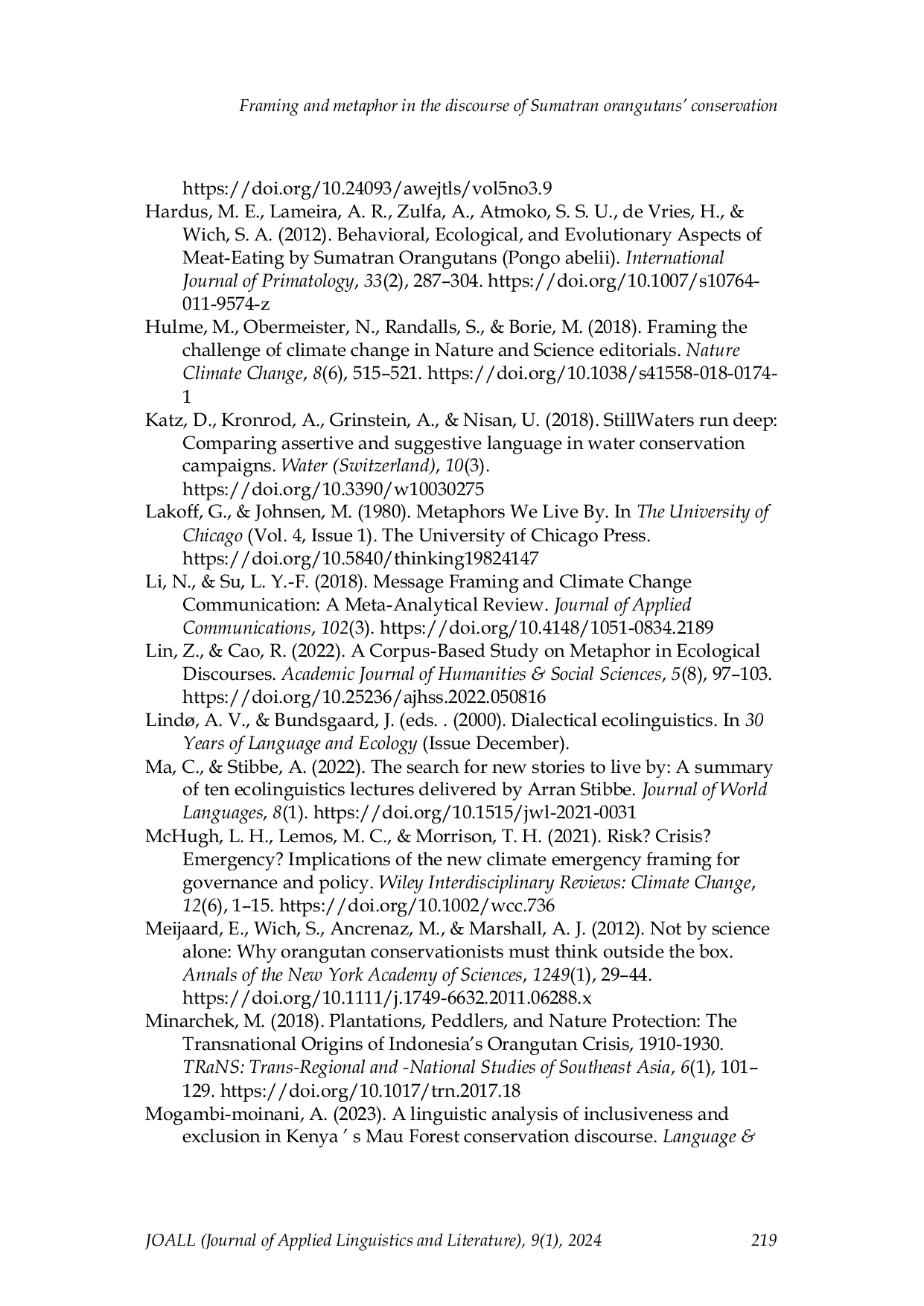 JURIS Framing and Metaphor in the Discourse of Sumatran Orangutans Conservation Ecolinguistics Study