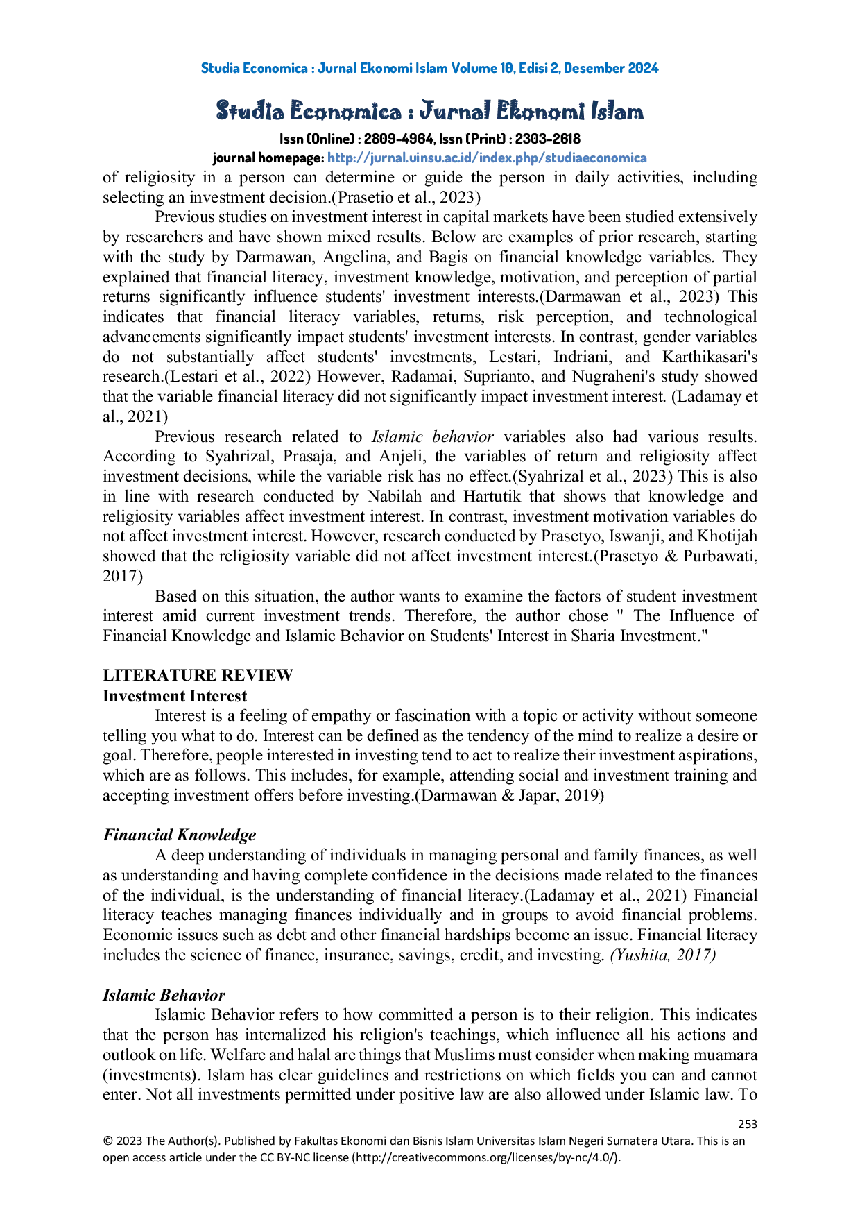 JURIS The Influence of Financial Knowledge and Islamic Behavior on Students Interest in Sharia Investment