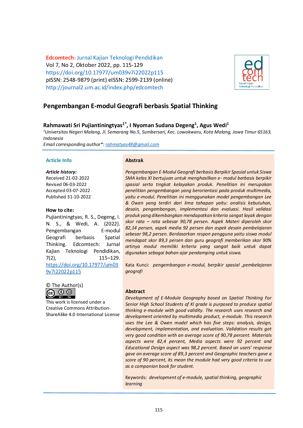JURIS Pengembangan E modul Geografi berbasis Spatial Thinking