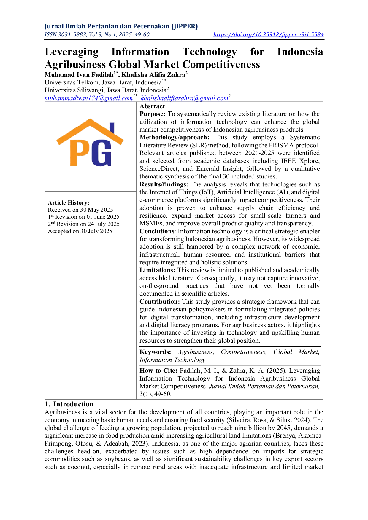 JURIS Leveraging Information Technology for Indonesia Agribusiness Global Market Competitiveness