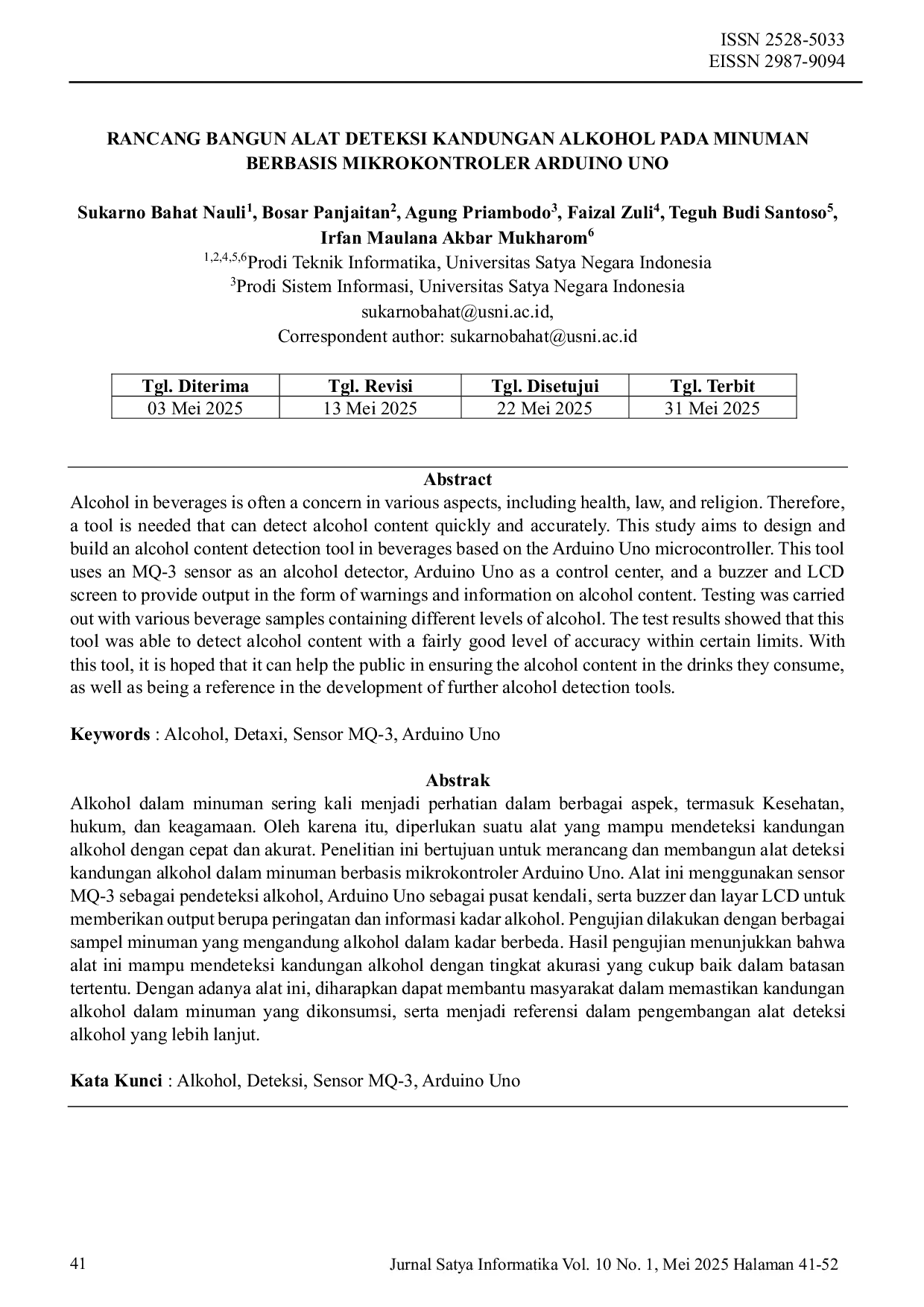 JURIS Rancang Bangun Alat Deteksi Kandungan Alkohol Pada Minuman Berbasis Mikrokontroler Arduino Uno