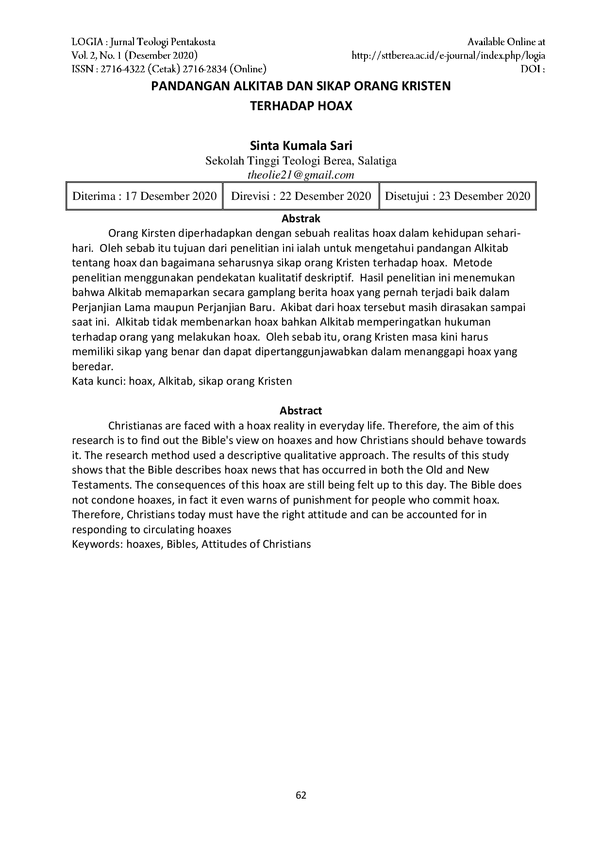 JURIS Pandangan Alkitab Dan Sikap Orang Kristen Terhadap Hoax