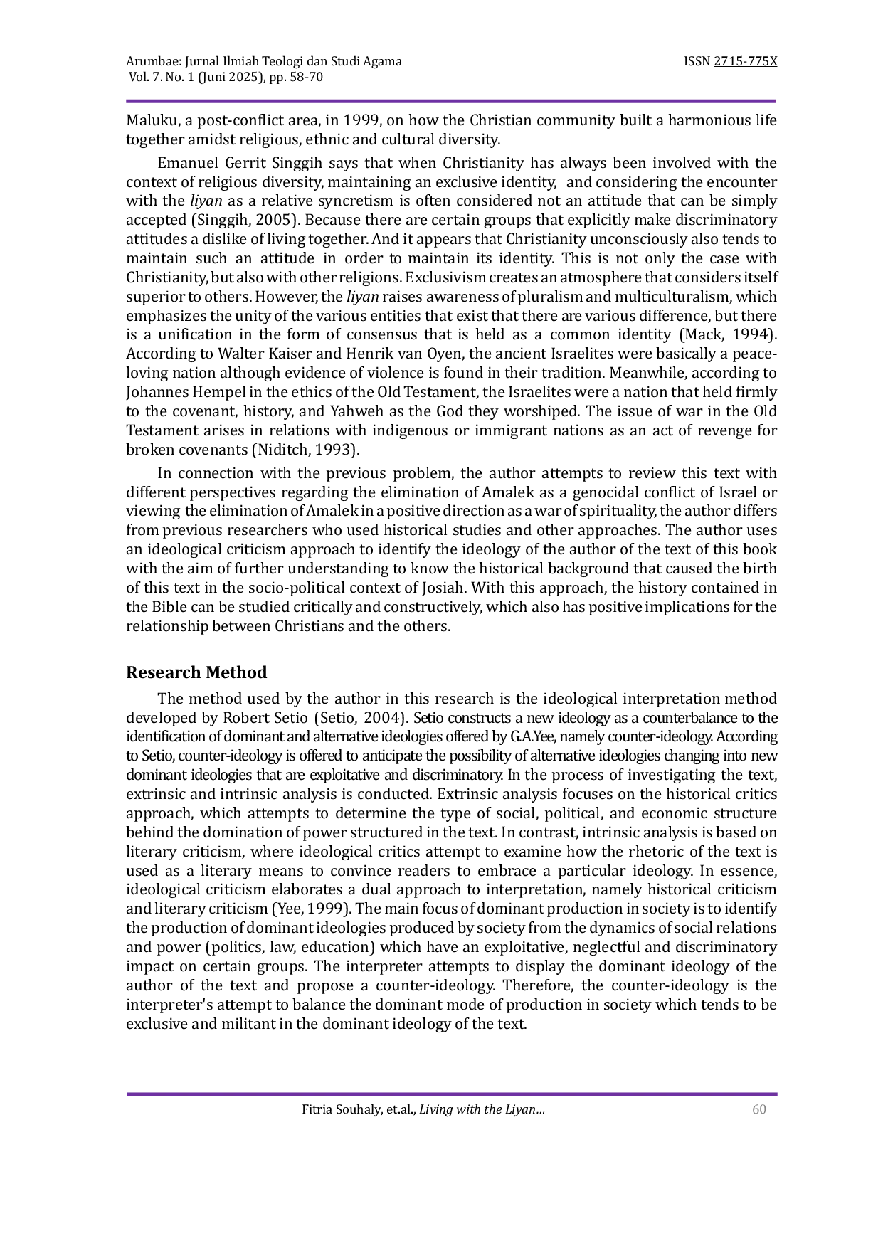 JURIS Living with the Liyan Ideological Interpretation of Deuteronomy 25 17 19 from the Perspective of the Other