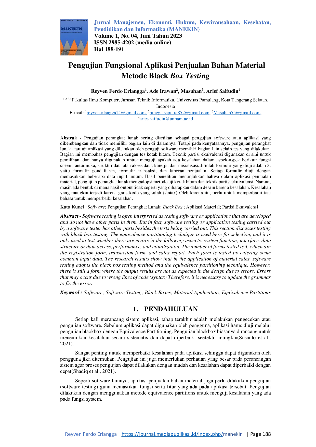 JURIS Pengujian Fungsional Aplikasi Penjualan Bahan Material Metode Black Box Testing