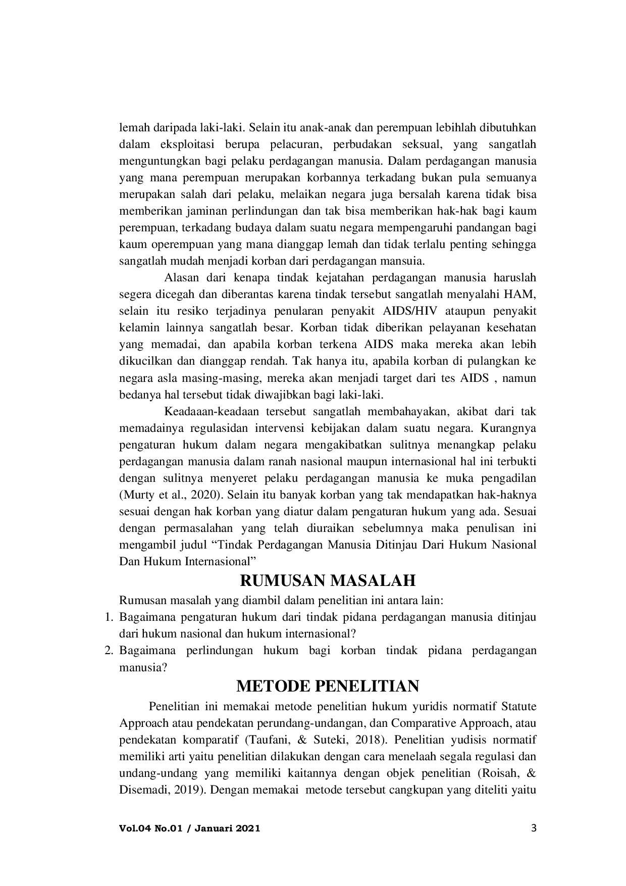 JURIS Tindak Pidana Perdagangan Manusia Ditinjau Dari Hukum Nasional Dan Hukum Internasional