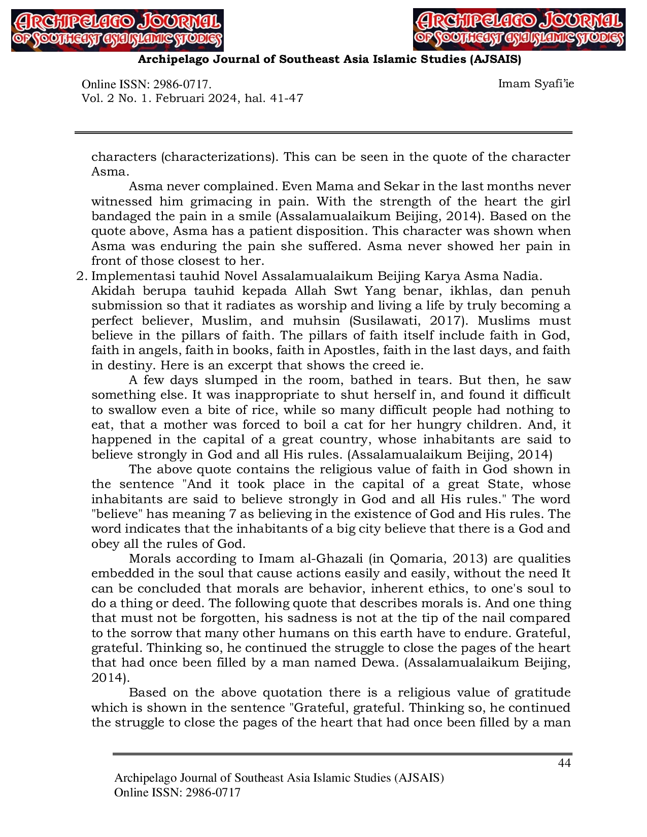 JURIS Tawhid Education In Beijing s Assalamualaikum Novel By Asma Nadia