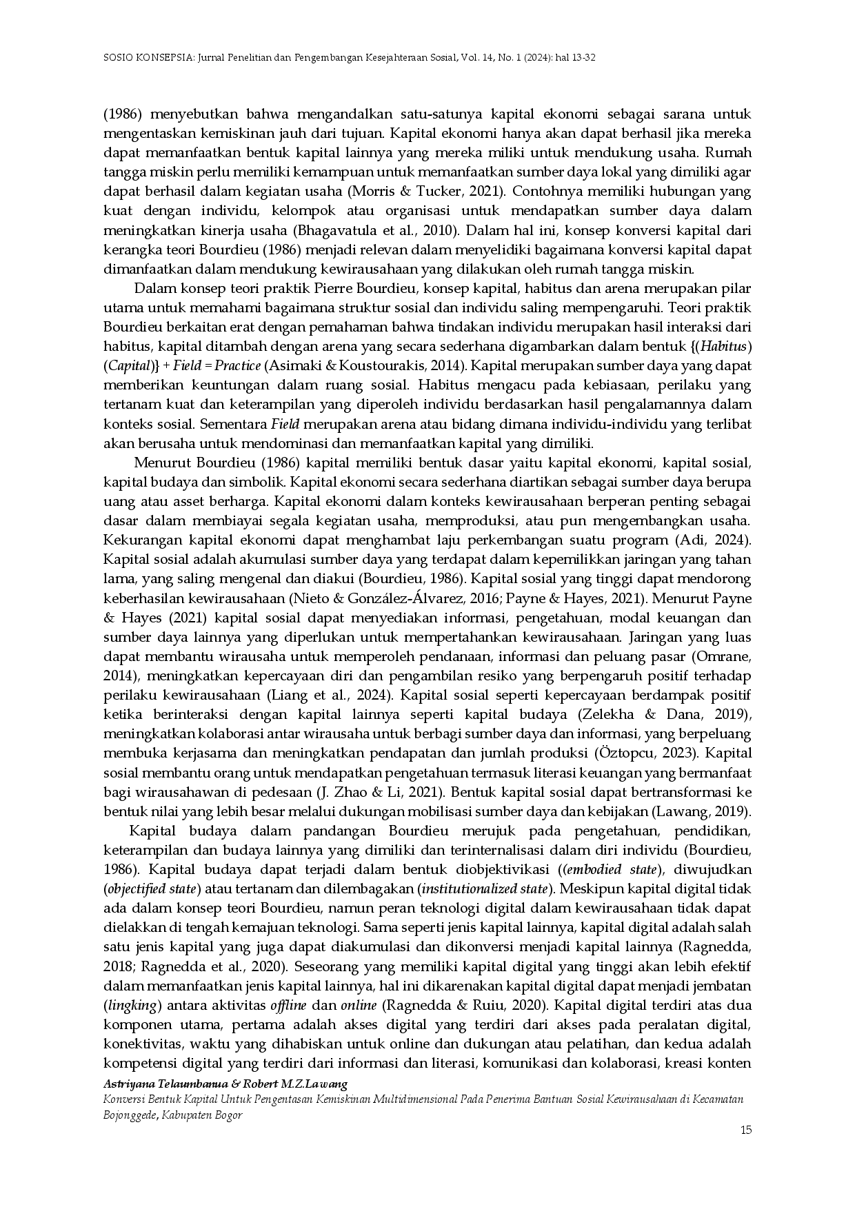 juris Konversi Bentuk Kapital Untuk Pengentasan Kemiskinan Multidimensional Pada Penerima Bantuan Sosial Kewirausahaan di Kecamatan Bojonggede Kabupaten Bogor