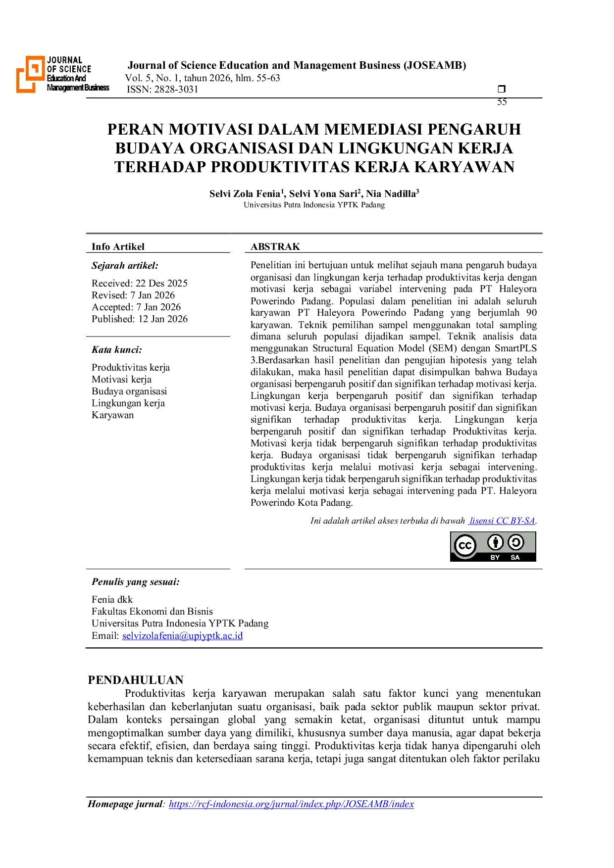 JURIS Peran Motivasi dalam Memediasi Pengaruh Budaya Organisasi dan Lingkungan Kerja terhadap Produktivitas Kerja Karyawan
