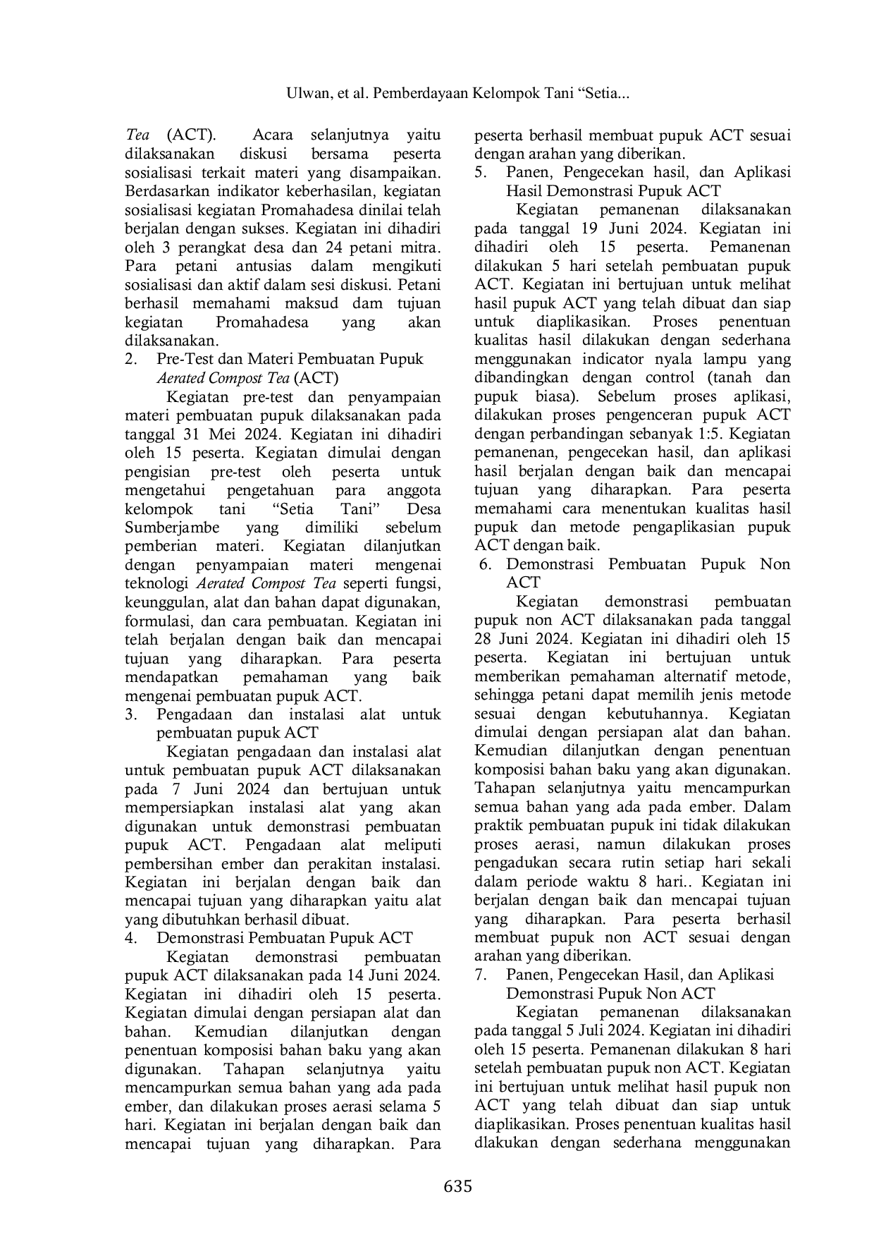 JURIS Pemberdayaan Kelompok Tani Setia Tani Melalui Adopsi Teknologi Aerated Compost Tea ACT untuk Mendukung Konversi Pertanian Berkelanjutan