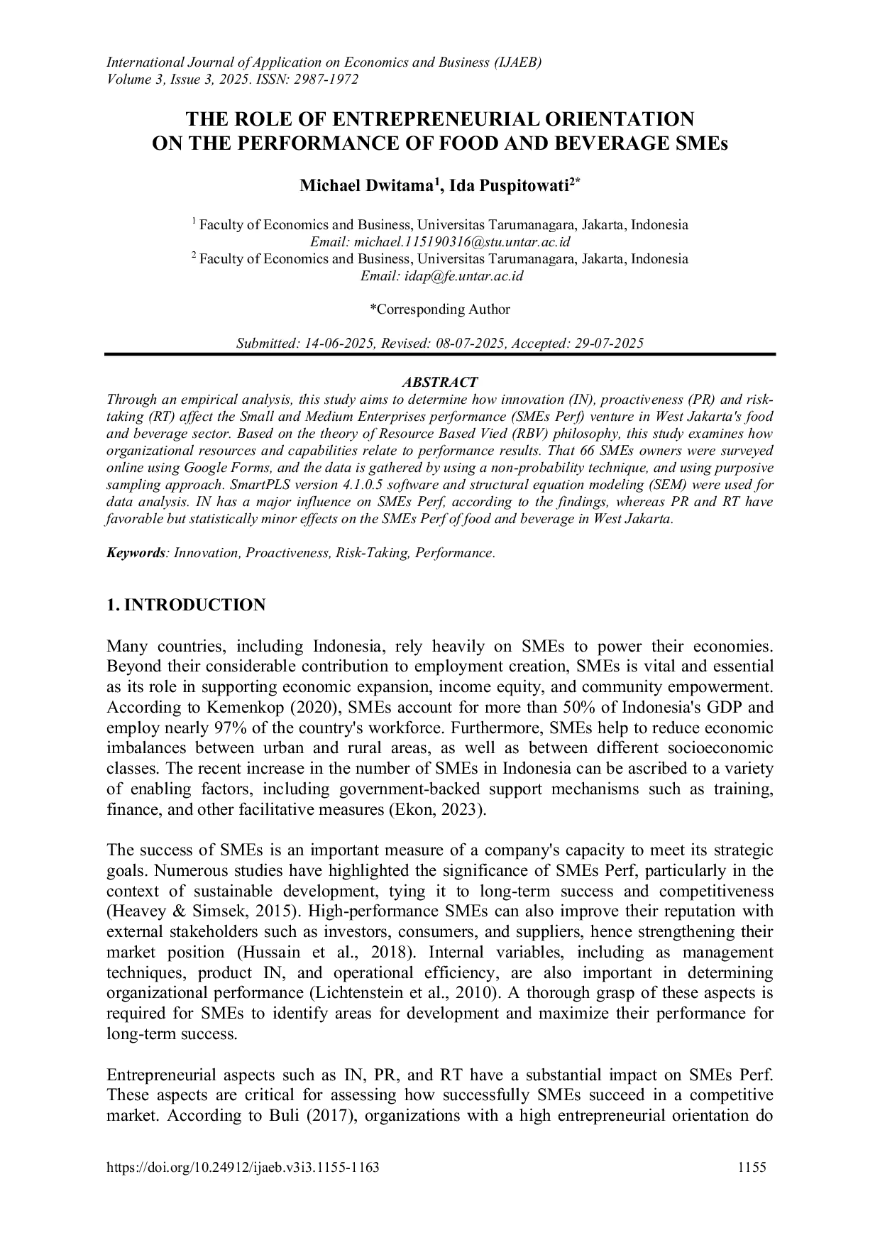 JURIS THE ROLE OF ENTREPRENEURIAL ORIENTATION ON THE PERFORMANCE OF FOOD AND BEVERAGE SMEs