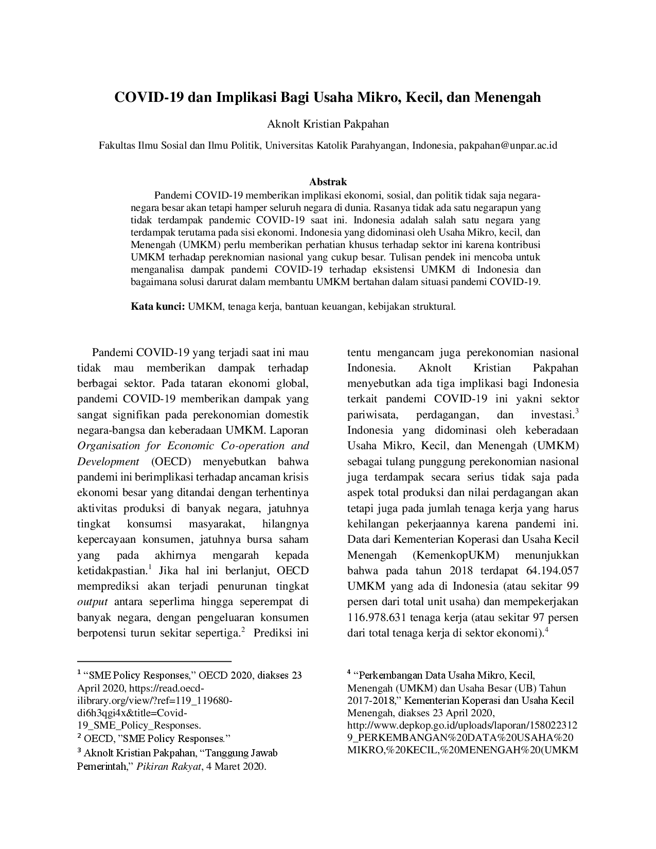 juris COVID 19 dan Implikasi Bagi Usaha Mikro Kecil dan Menengah