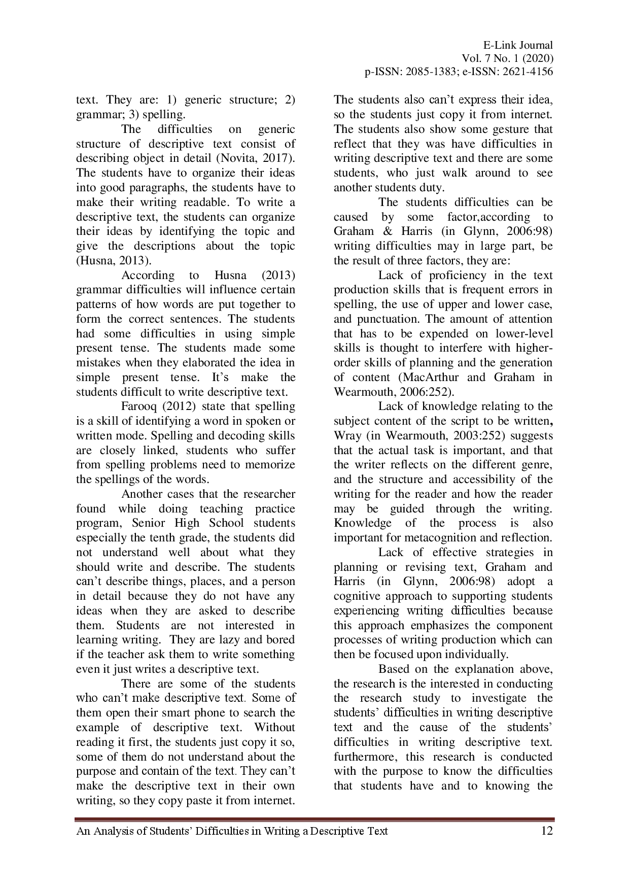 juris An Analysis Of Students Difficulties In Writing Descriptive Text