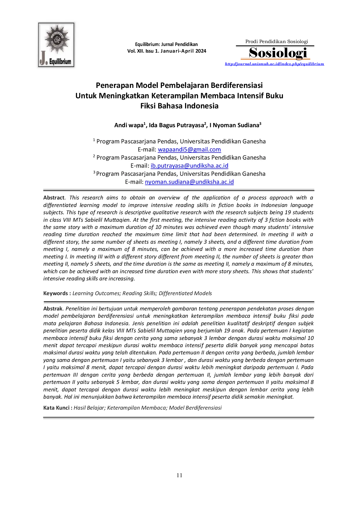 JURIS Application of the differentiated learning model To improve intensive reading skills in Indonesian Fiction Books