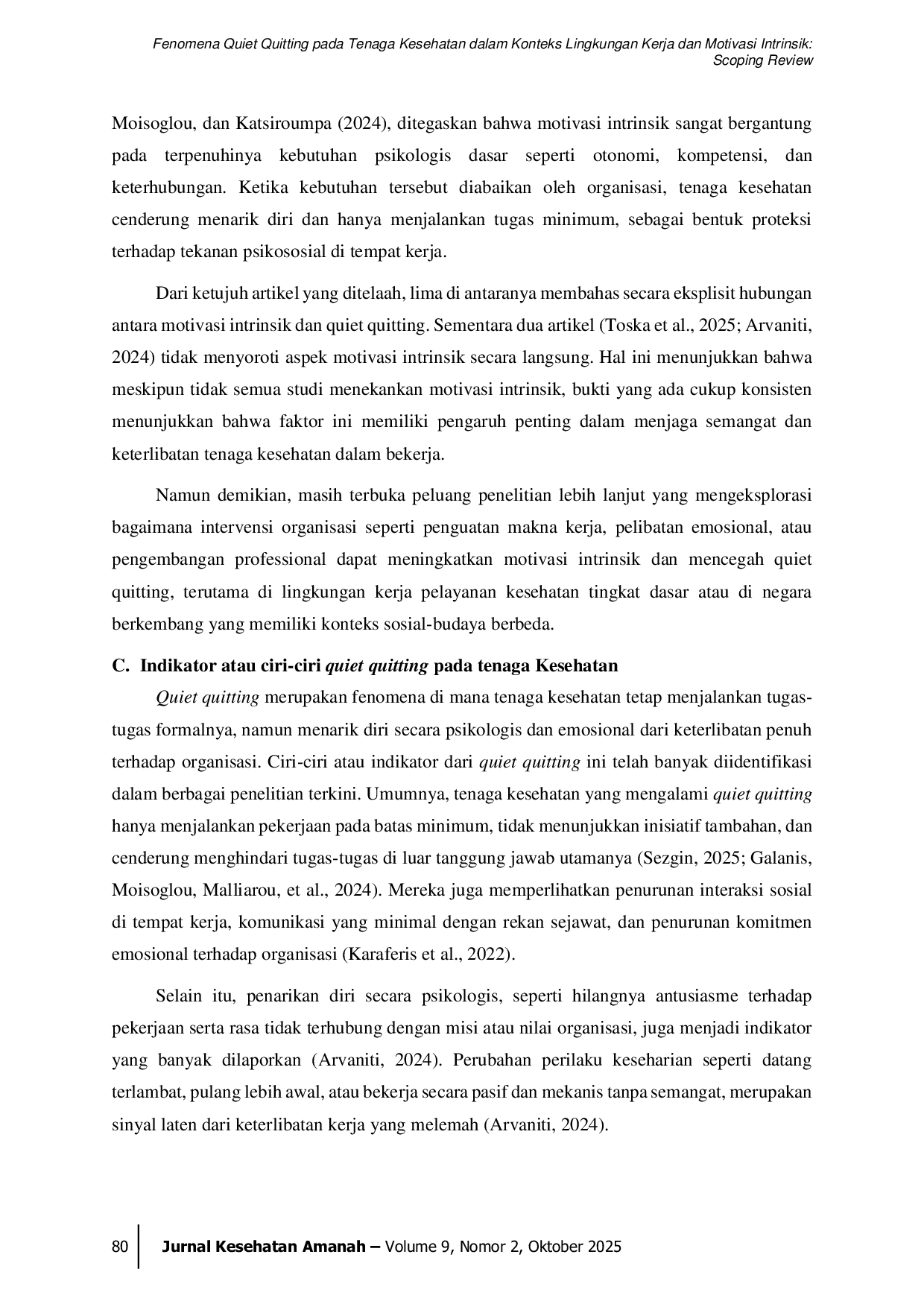 JURIS Fenomena Quiet Quitting pada Tenaga Kesehatan dalam Konteks Lingkungan Kerja dan Motivasi Intrinsik Scoping Review