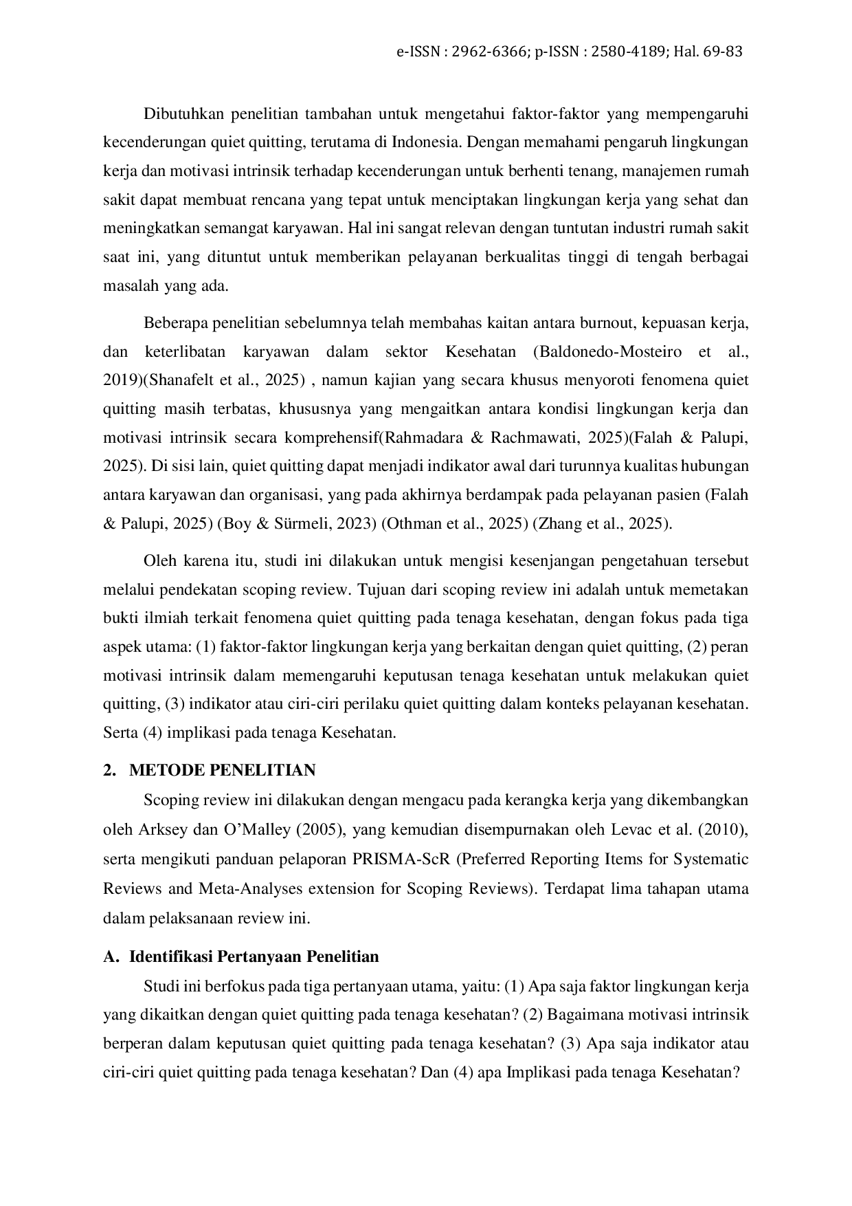 JURIS Fenomena Quiet Quitting pada Tenaga Kesehatan dalam Konteks Lingkungan Kerja dan Motivasi Intrinsik Scoping Review