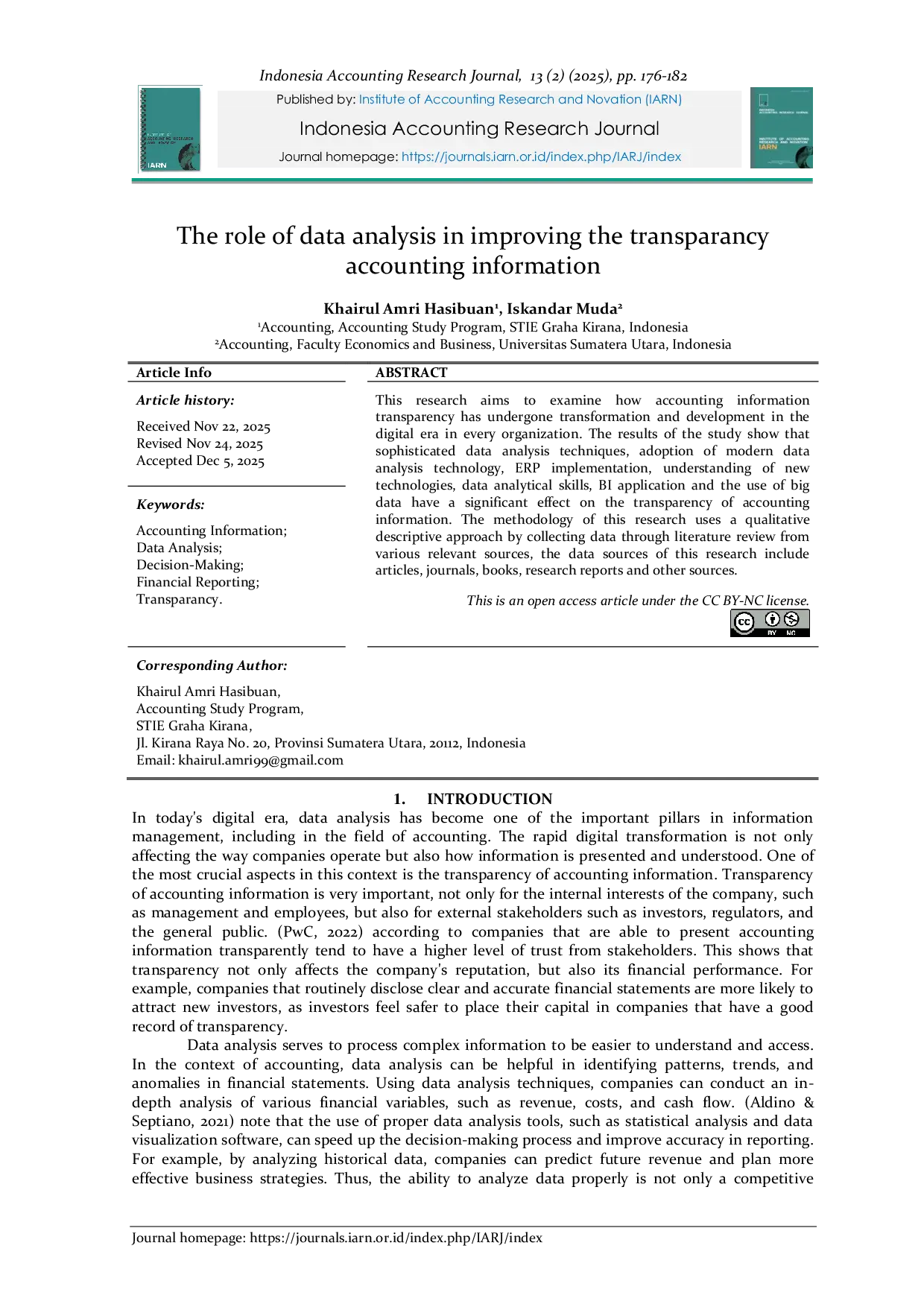 JURIS The Role of Data Analysis in Improving the Transparency Accounting Information