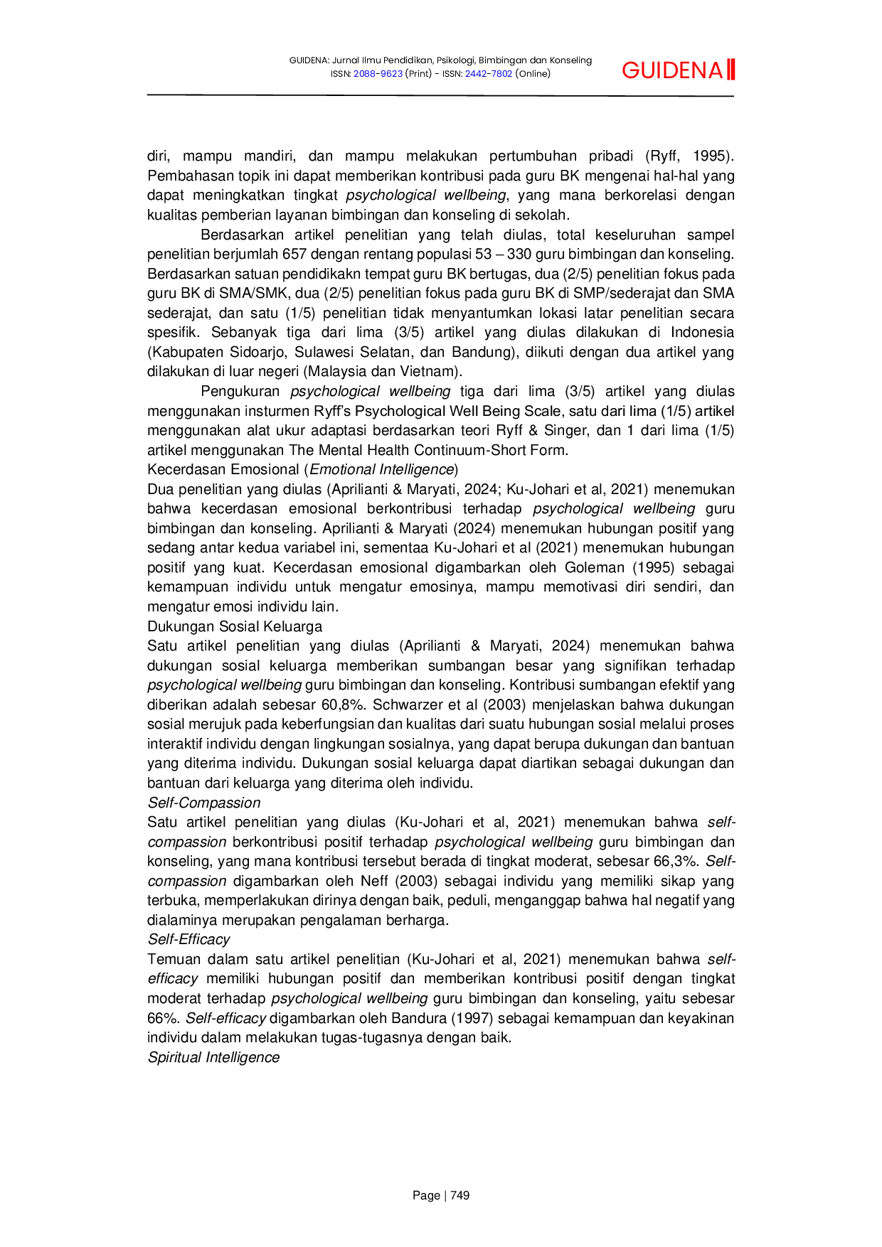 JURIS Psychological Wellbeing pada Guru Bimbingan dan Konseling Systematic Review