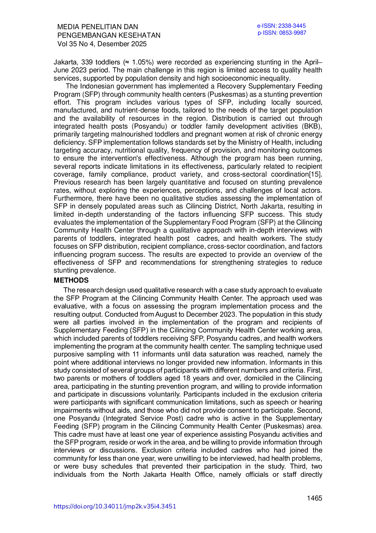JURIS Evaluation of the Implementation of the Supplementary Feeding Program SFP on the Risk of Stunting Incidence in Toddlers A Qualitative Study