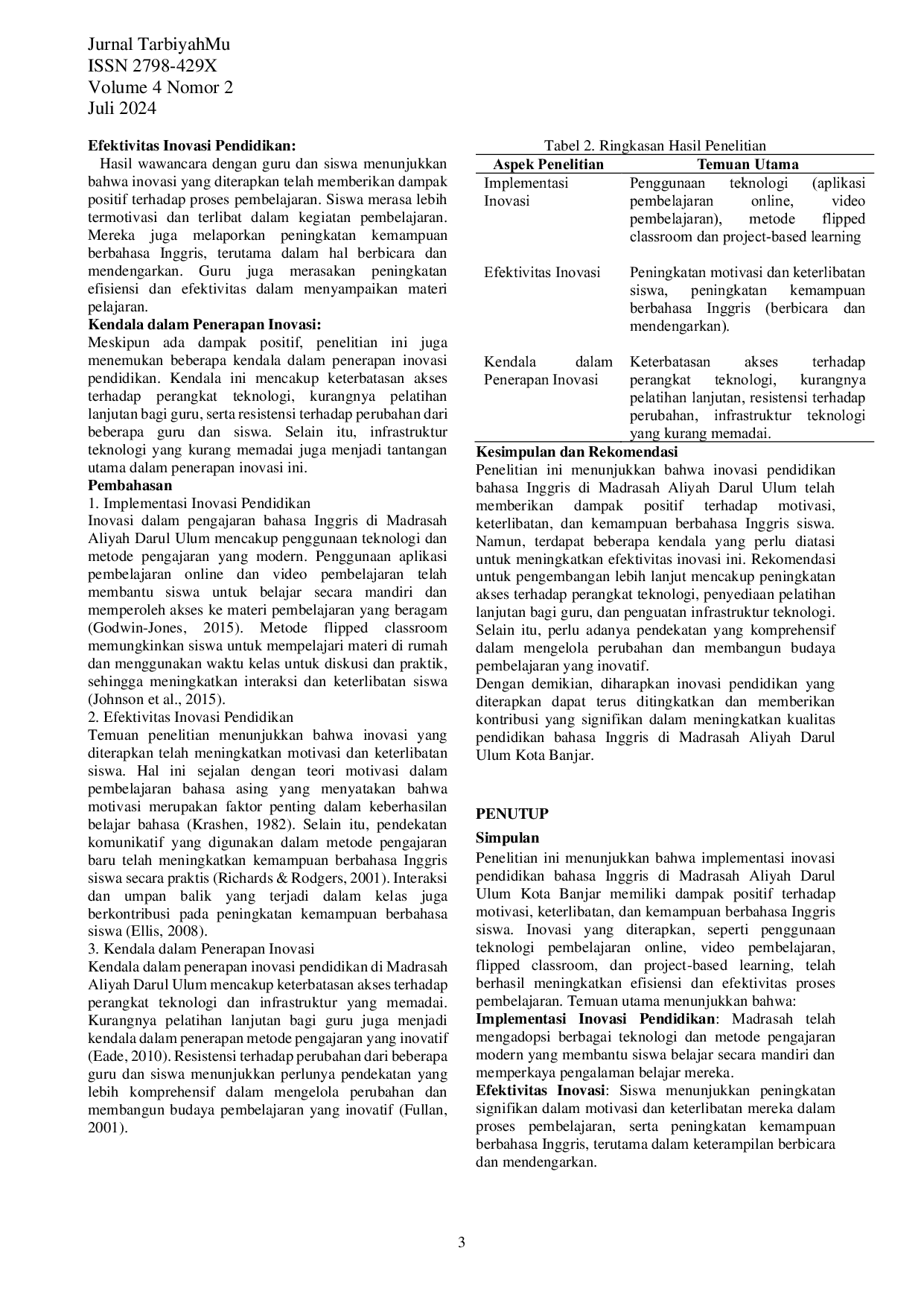 JURIS Implementation and Effectiveness of English Education Innovations at Madrasah Aliyah Darul Ulum Kota Banjar