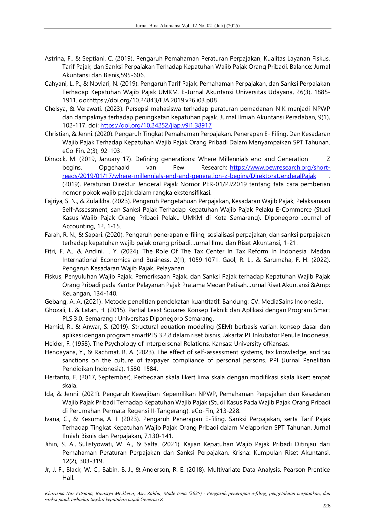 JURIS Pengaruh Penerapan e filing Pengetahuan Perpajakan dan Sanksi Pajak terhadap Tingkat Kepatuhan Pajak Generasi Z